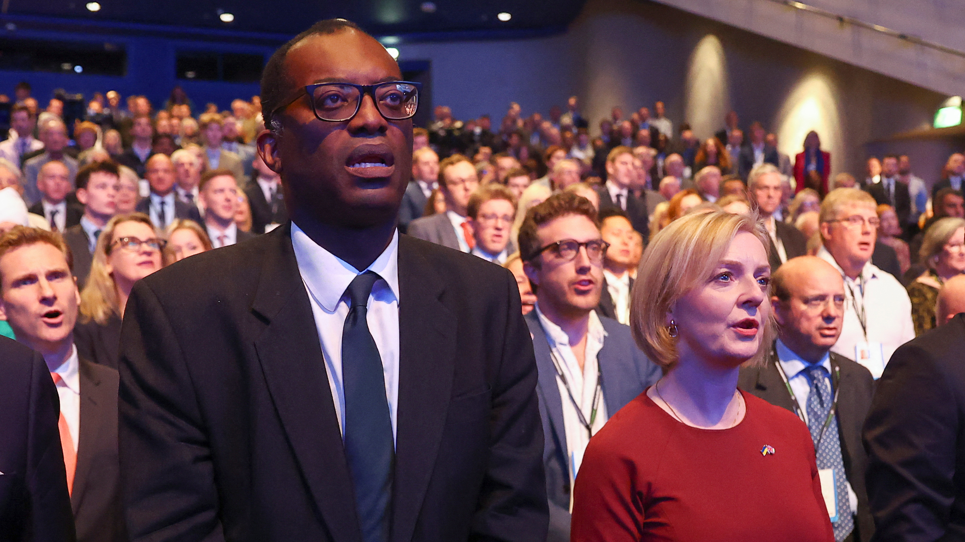 Liz Truss, next to Chancellor of the Exchequer Kwasi Kwarteng at the annual Conservative Party conference, in Birmingham, Britain, on Sunday. Reuters/Hannah McKay