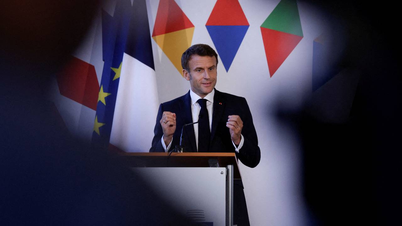 President Emmanuel Macron announces an increase in military aid to Ukraine after criticism France wasn't pulling its weight. /Leonhard Foeger/Reuters