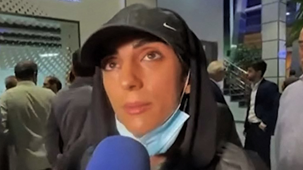 A screengrab from the Iranian state television interview with Elnaz Rekabi at Tehran's airport. IRNA / AFP