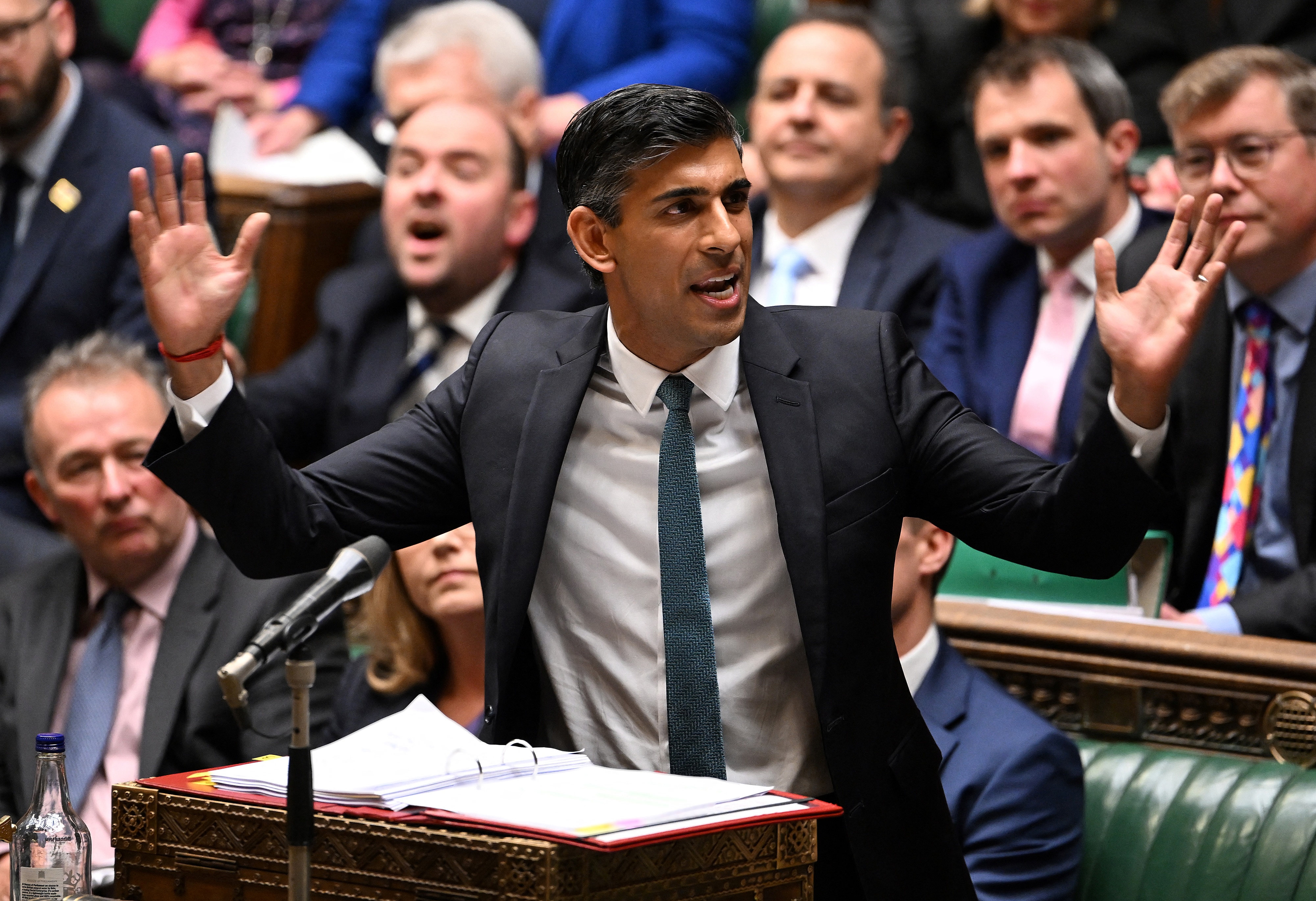 Rishi Sunak in full flow at his first Prime Minister's Questions. /Jessica Taylor/AFP/UK Parliament