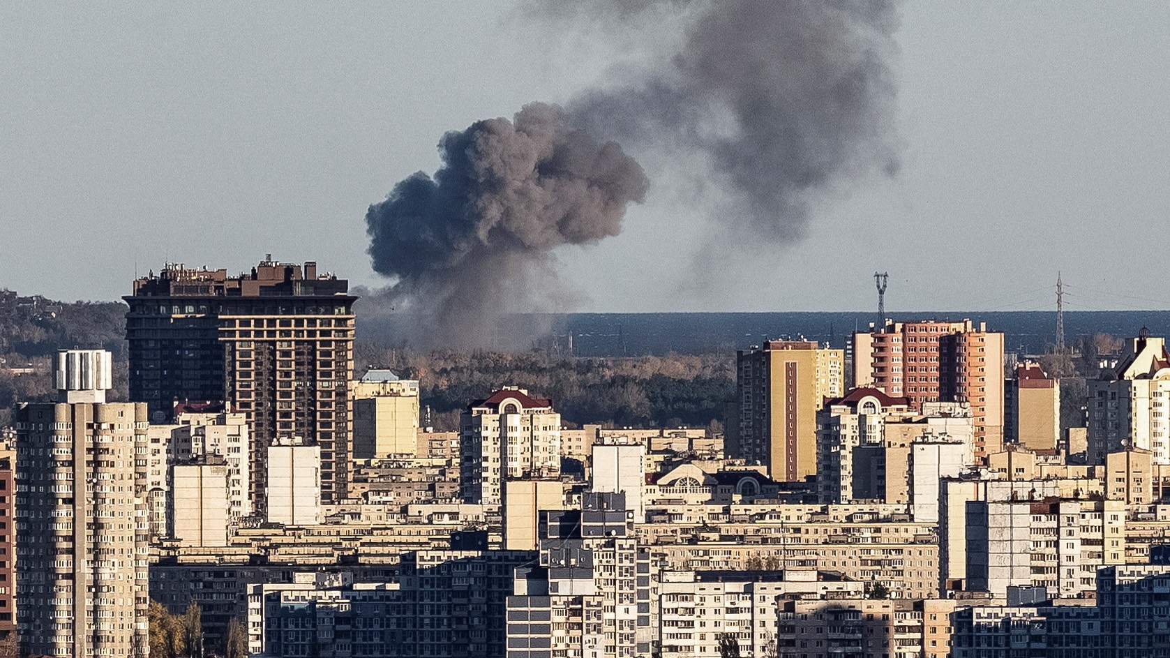 Smoke rises on the outskirts of Kyiv during a Russian missile attack. /Vladyslav Sodel/Reuters