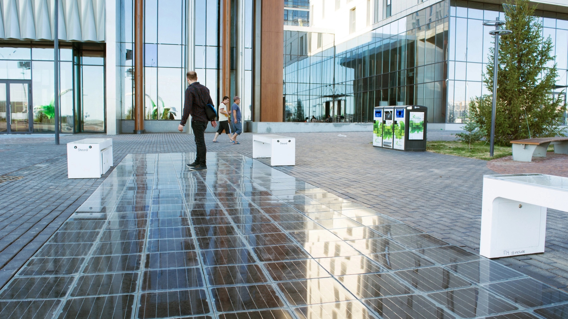 Platio says its solar panels can be placed on any floor and can power buildings and electronic devices to places where it was not possible before./Platio