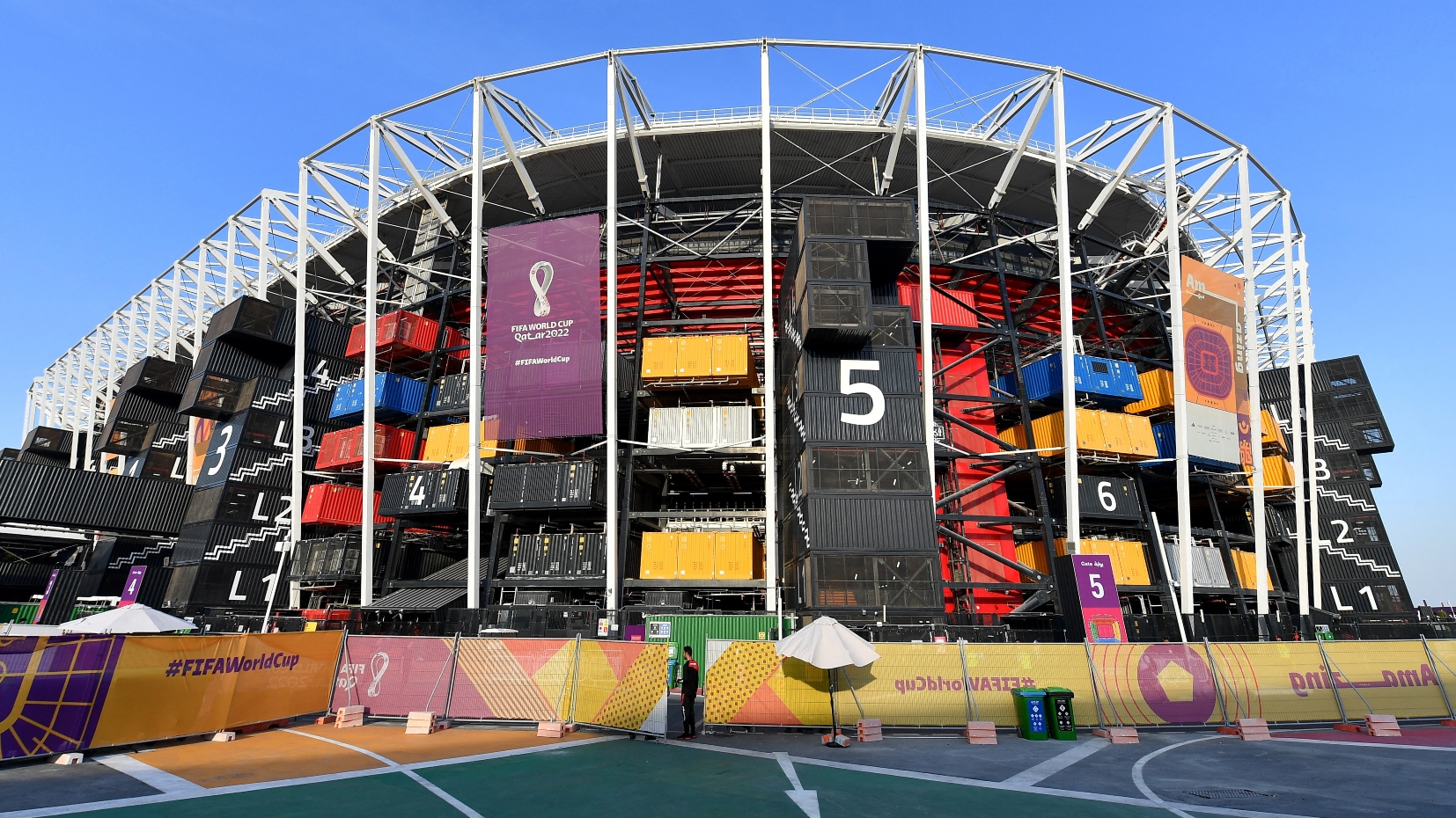Stadium 974 is made of containers and will be dismantled after the World Cup. /Jennifer Lorenzini/Reuters