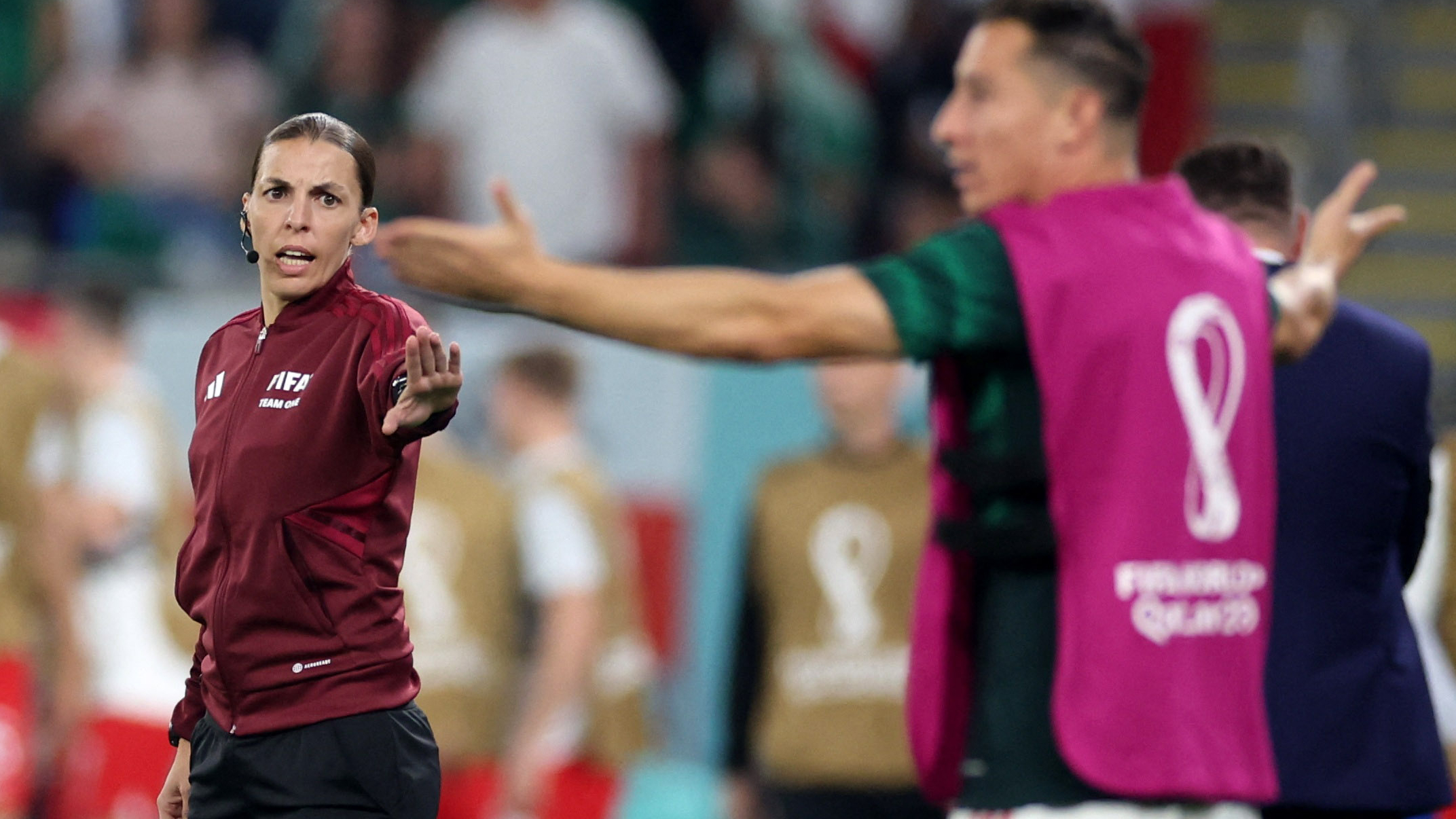 Stephanie Frappart officiated at the match between Mexico and Poland. /Carl Recine/Reuters