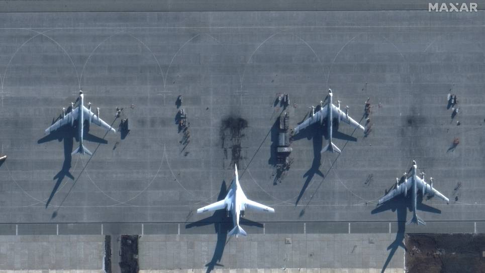 A satellite image shows bomber aircrafts at Engels Air Base in Saratov, Russia. /Satellite image 2022 Maxar Technologies/Reuters