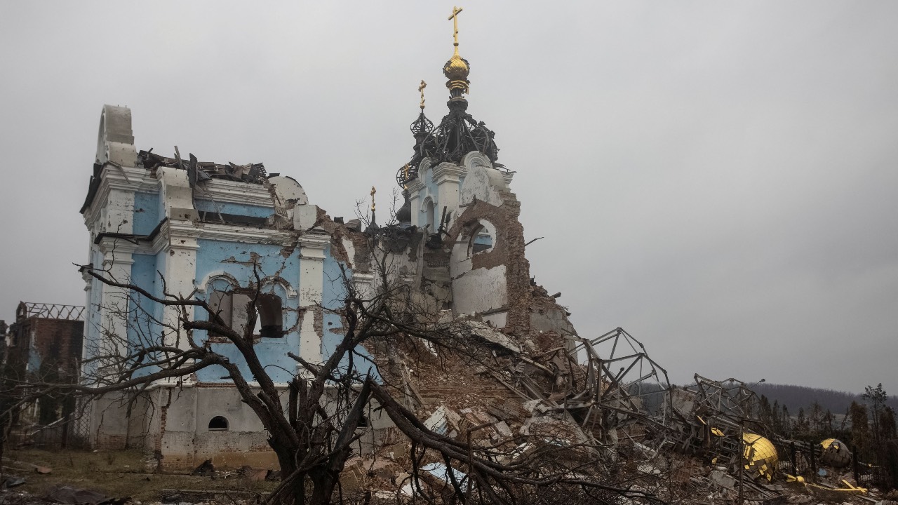 A destroyed Orthodox church in the village of Bohorodychne in Donetsk region. /Yevhen Titov/Reuters