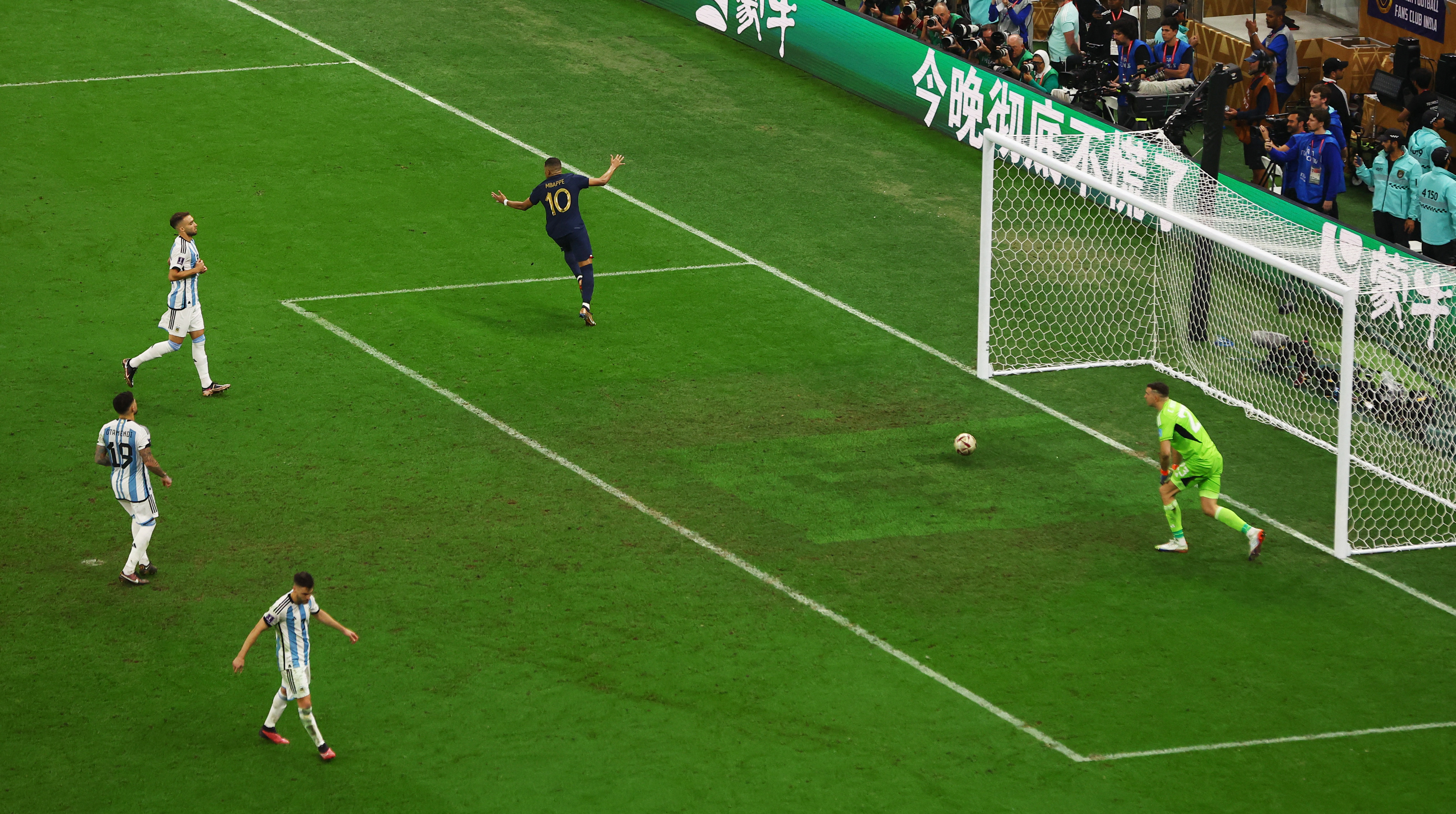 Kylian Mbappe slots home a penalty for his hat-trick. Paul Childs/Reuters