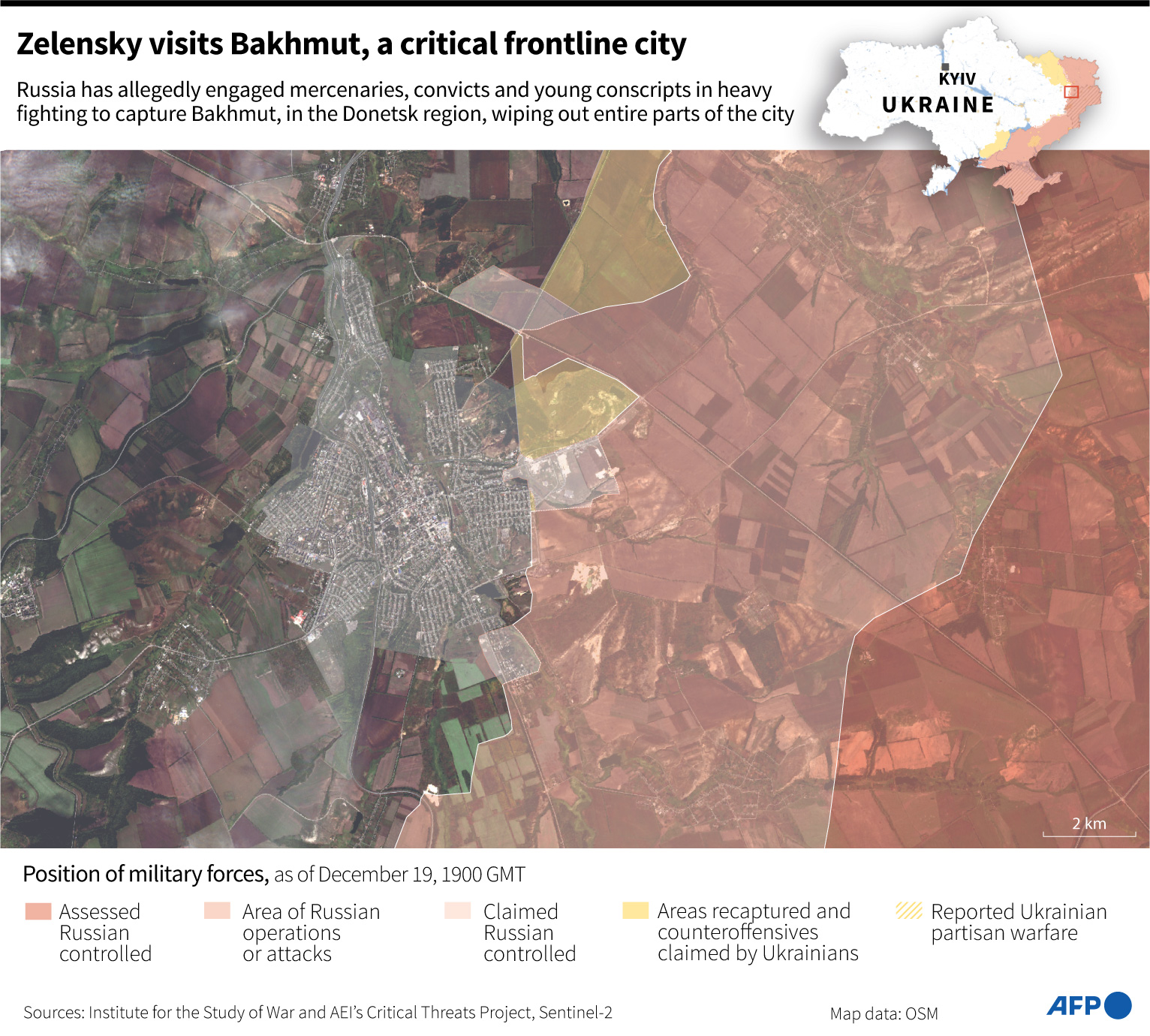 A visualization of the battle for Bakhmut. /Sabrina Blanchard, Valentin Rakovsky/AFP