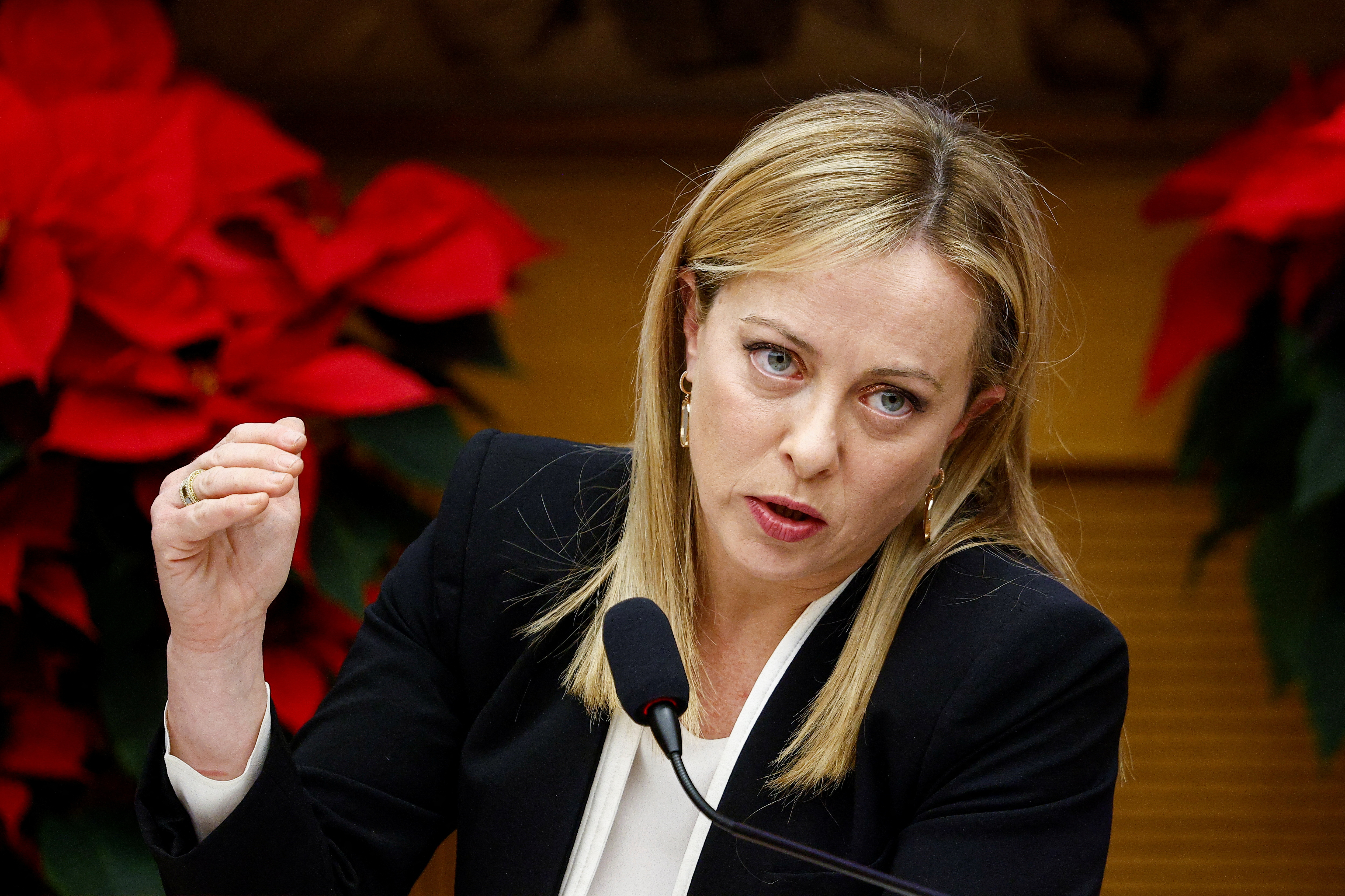 Italy's Prime Minister Giorgia Meloni holds her end-of-year news conference in Rome, Italy, December 29, 2022. Reuters/Guglielmo Mangiapane