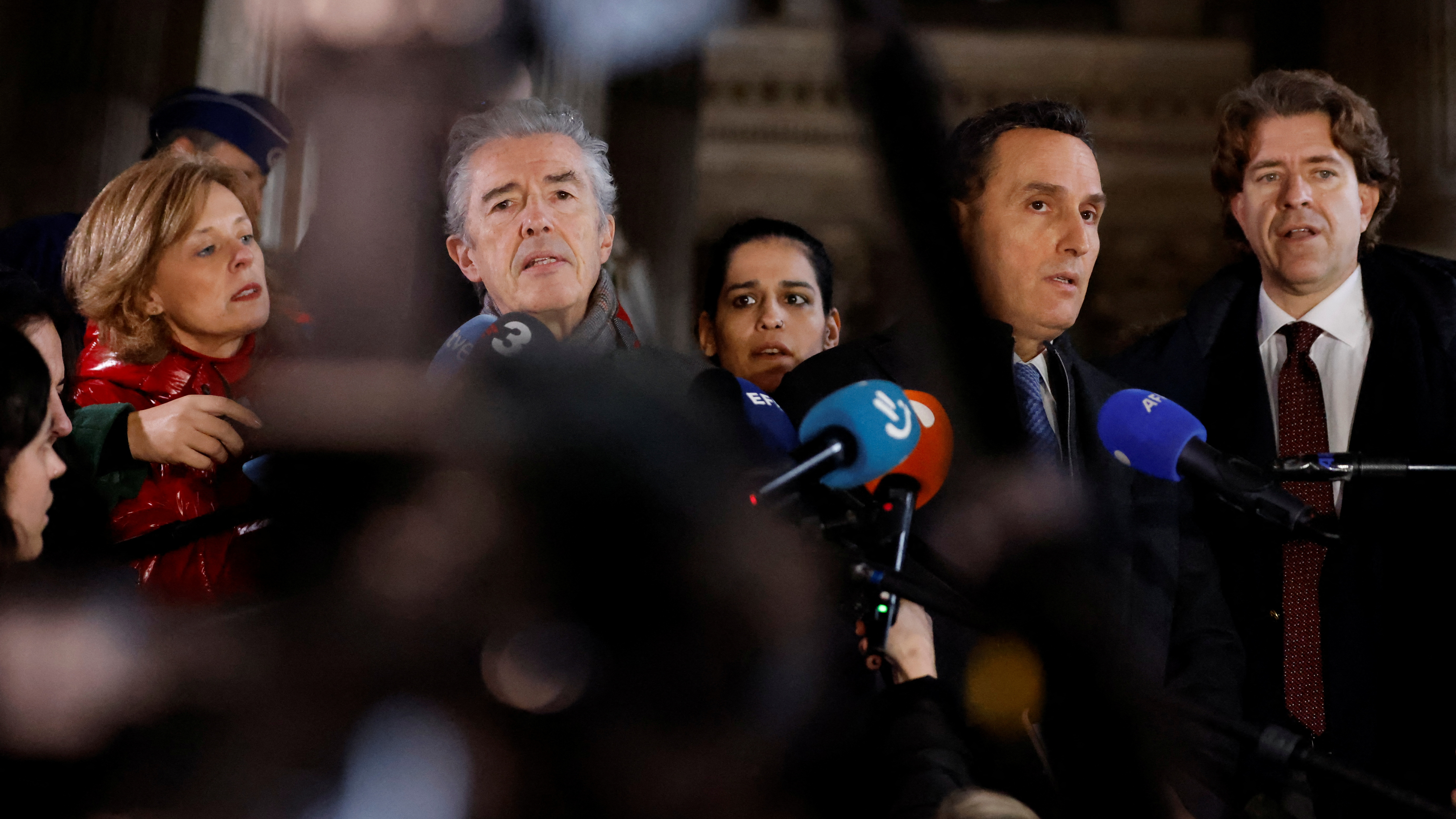 Greek MEP Eva Kaili's lawyer Andre Risopoulos speaks to the media last month. /Johanna Geron/Reuters