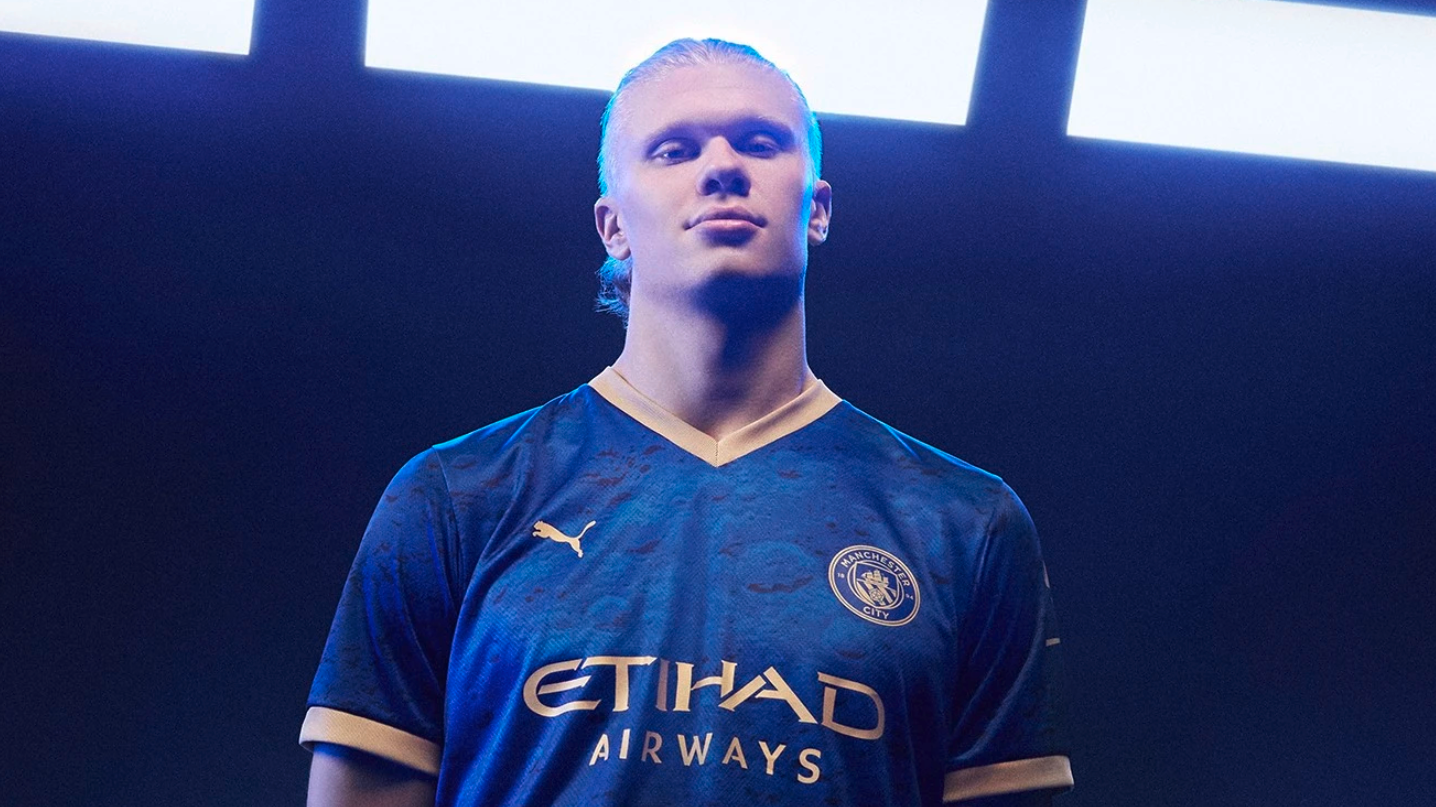 Manchester City striker Erling Haaland wearing the special Chinese New Year jersey. /Puma/Manchester City