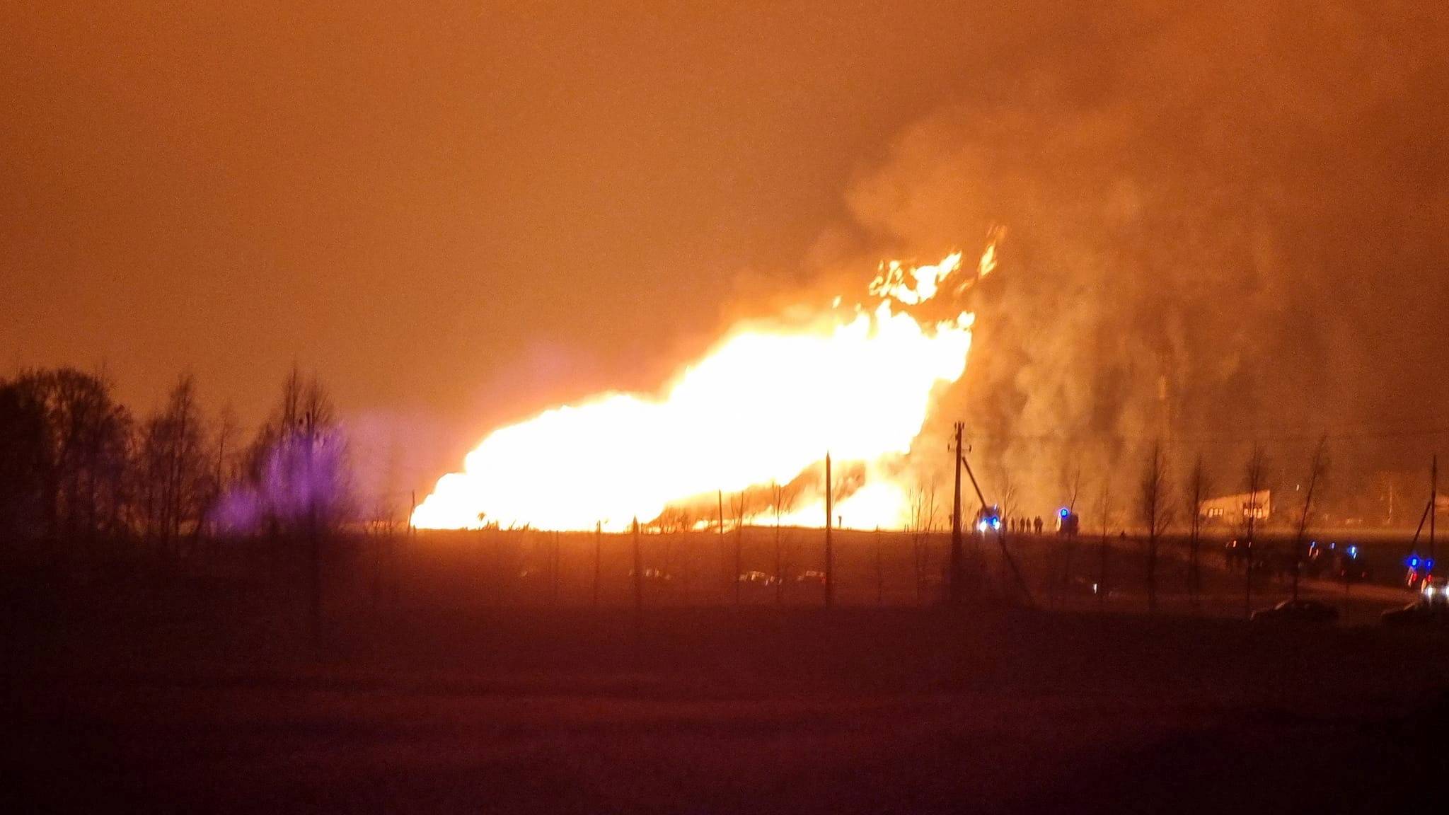 Huge flames rose from the Lithuania-to-Latvia gas pipeline after an explosion. /Gintautas Geguzinskas/Reuters