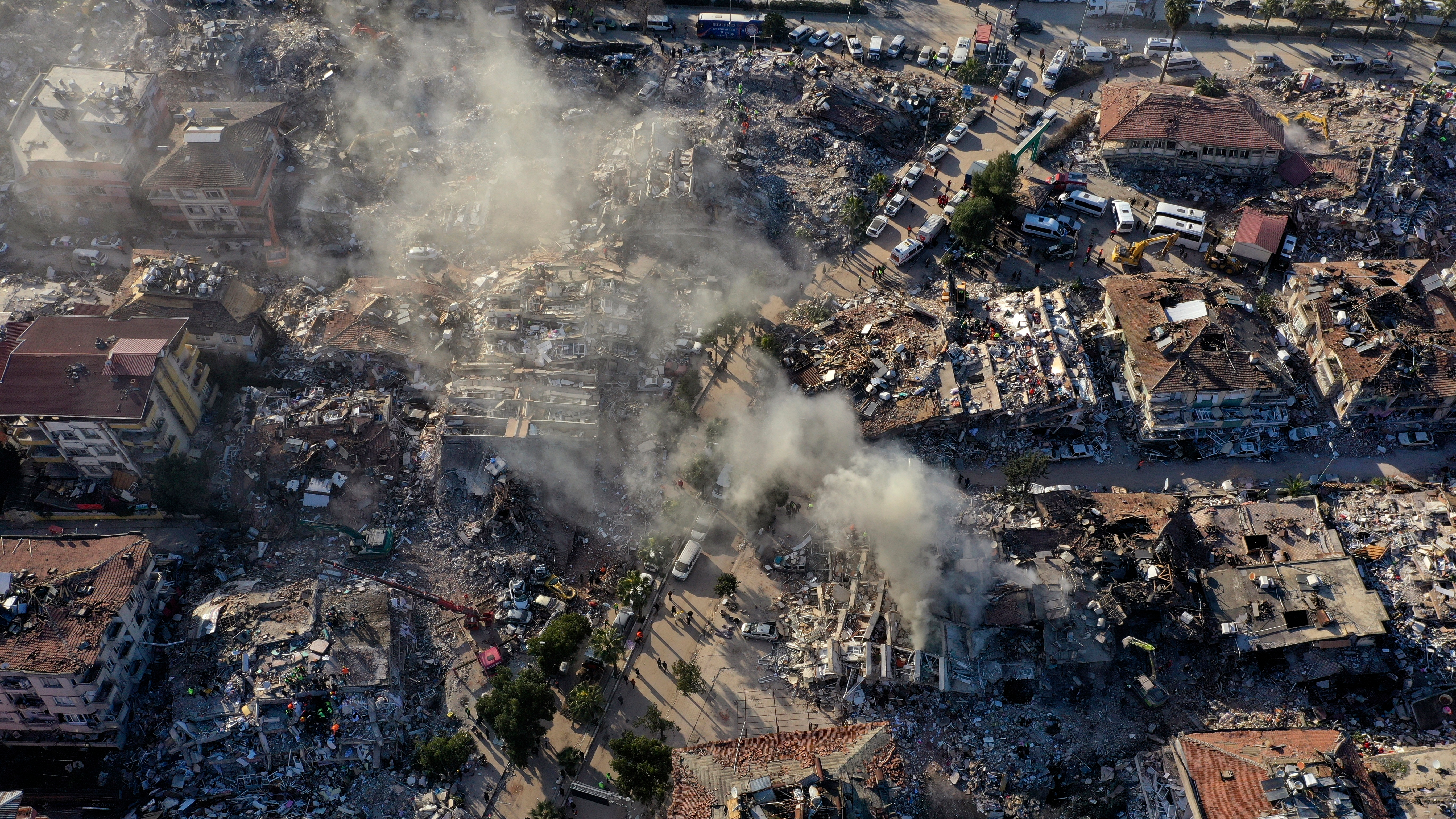 Destroyed buildings seen from above in Antakya, southeastern Türkiye. /Hussein Malla/AP