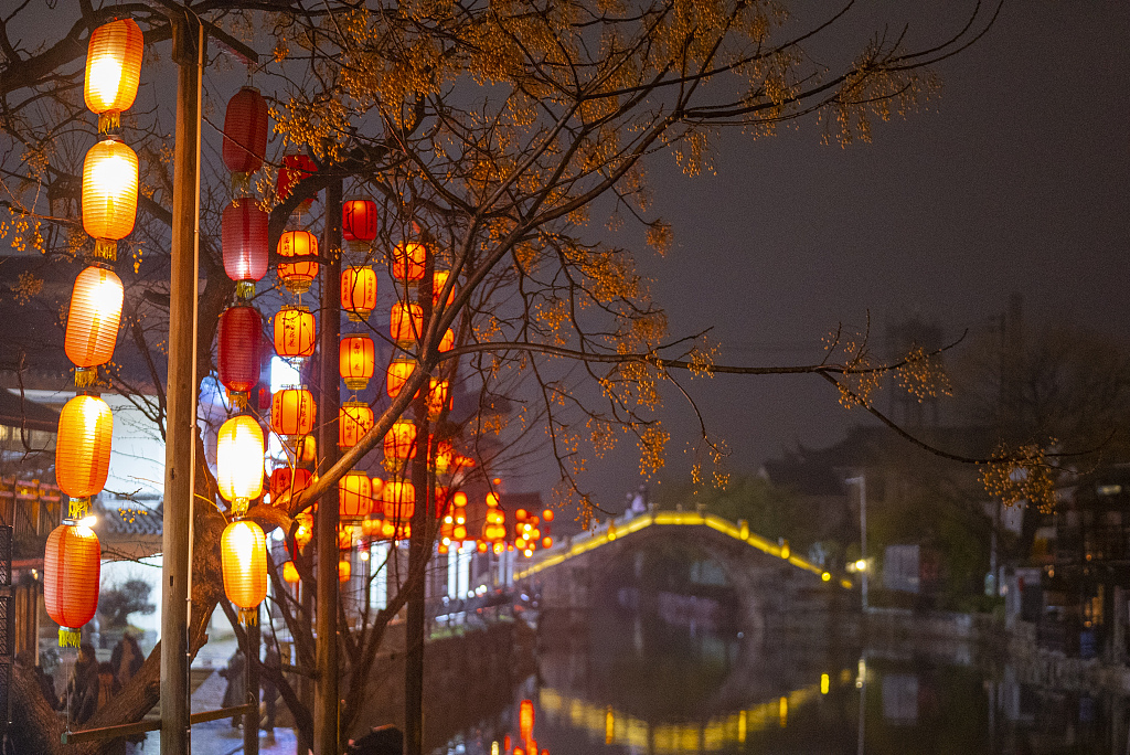 Lanterns hang in Xitang Ancient Town, Jiaxing /CFP