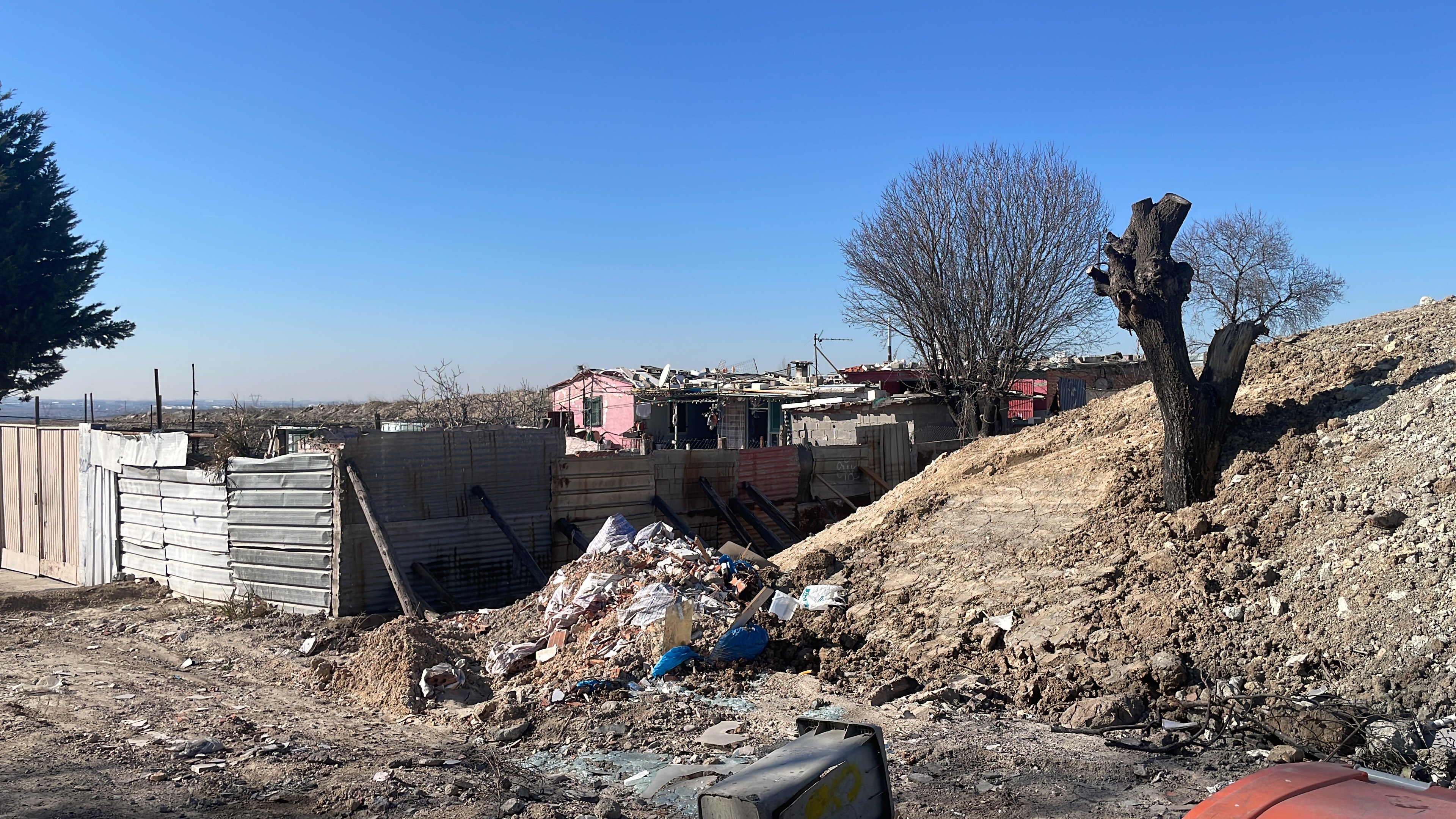 Debris from a demolished home in Cañada Real. CGTN