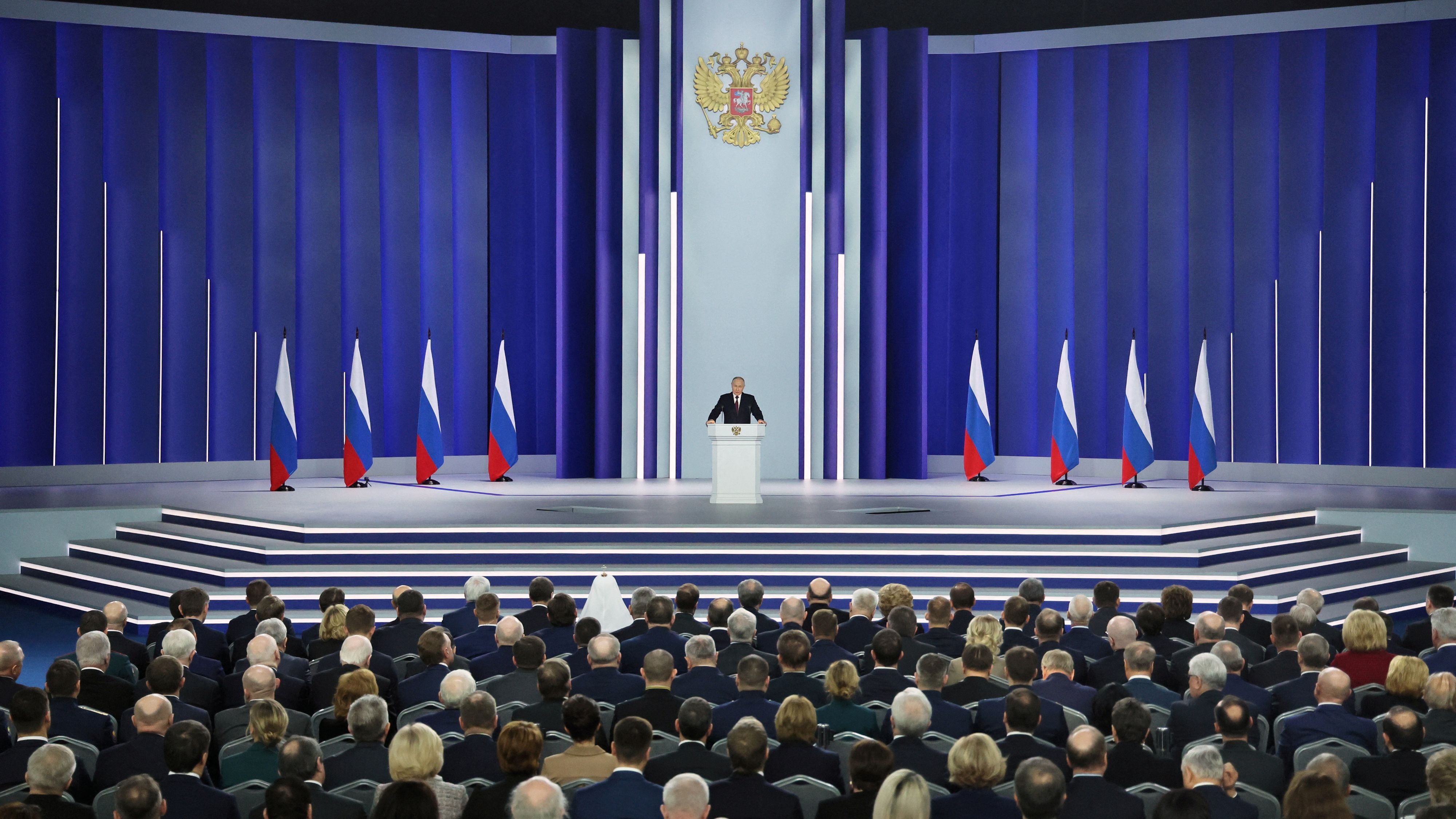 Putin's annual address lasted nearly two hours./ Sputnik/Sergei Savostyanov/Reuters
