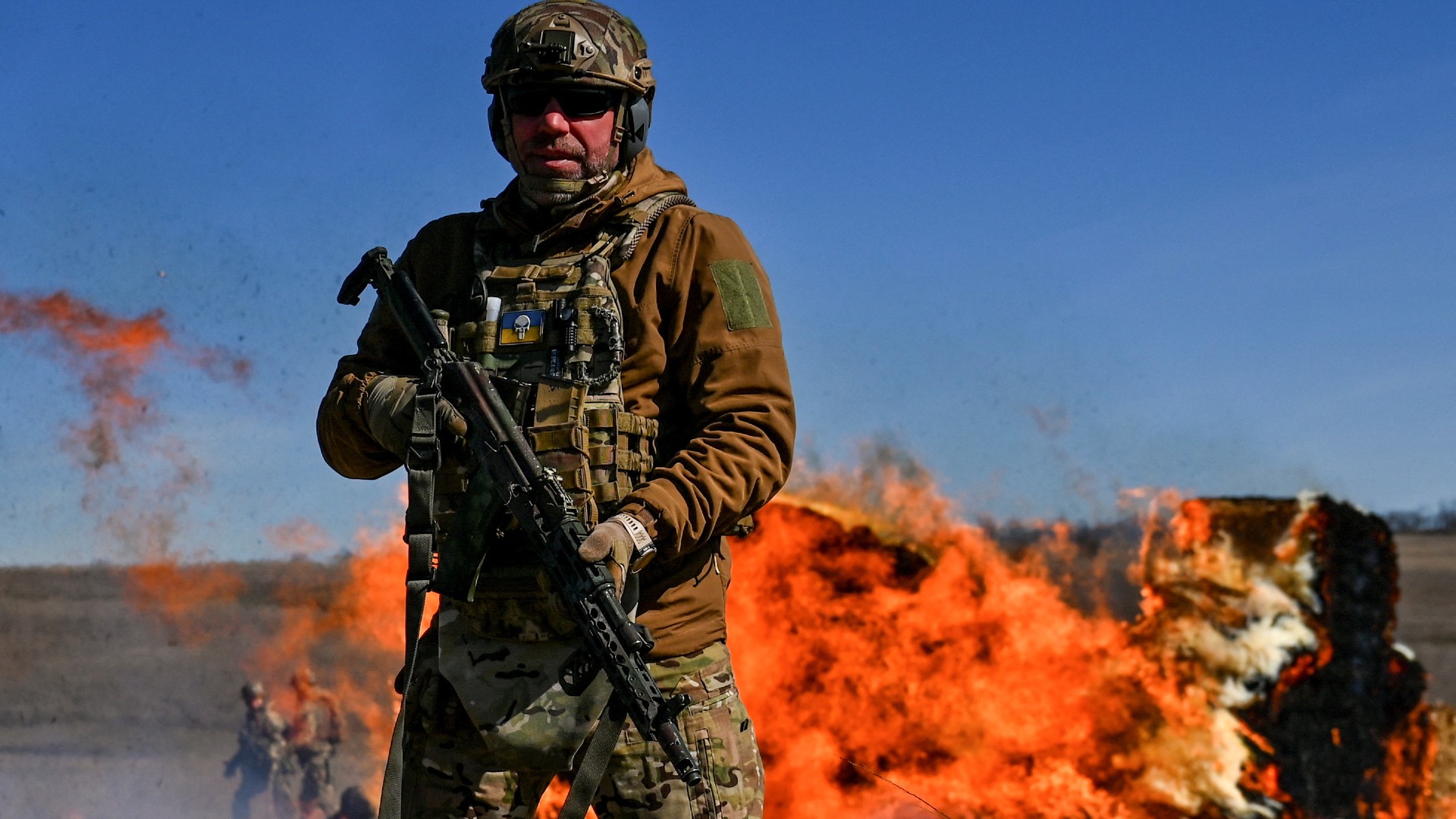 A Ukrainian serviceman during military exercises in Zaporizhzhia region. /Stringer/Reuters