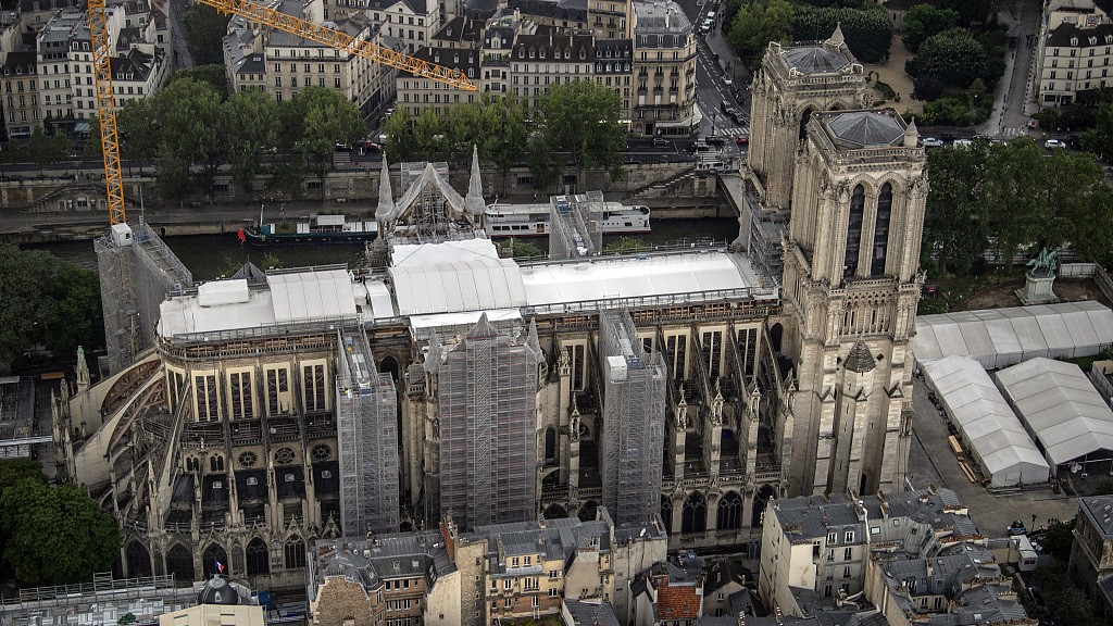 Notre Dame is undergoing extensive renovations – including, perhaps, to its signs. /Aurelien Meunier/Getty Images