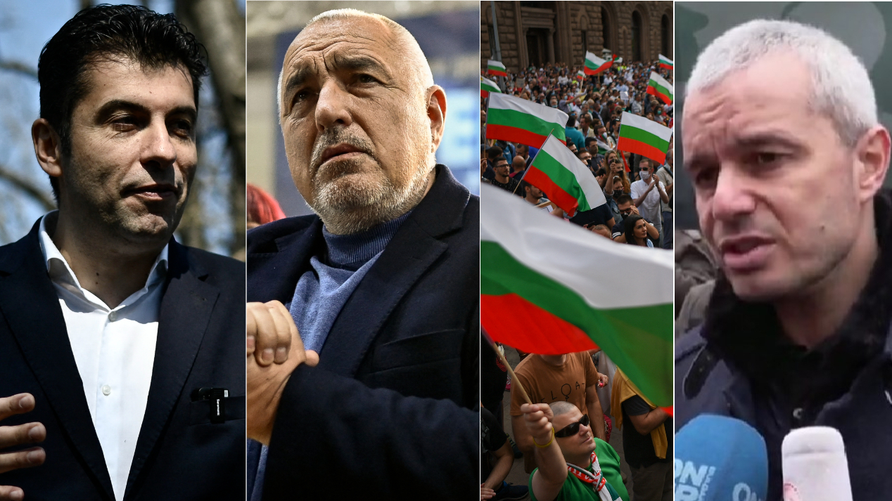 Kiril Petkov, Boyko Borissov and Kostadin Kostadinov are all looking to lead Bulgaria. /Nikolay Doychinov/AFP