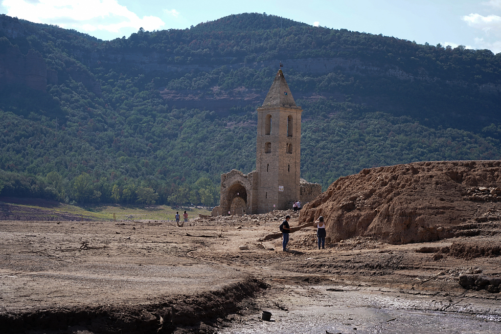 The thousand-year-old church of Sant Roma went viral when it emerged from the Sau reservoir after Catalonia's prolonged drought. /CFP
