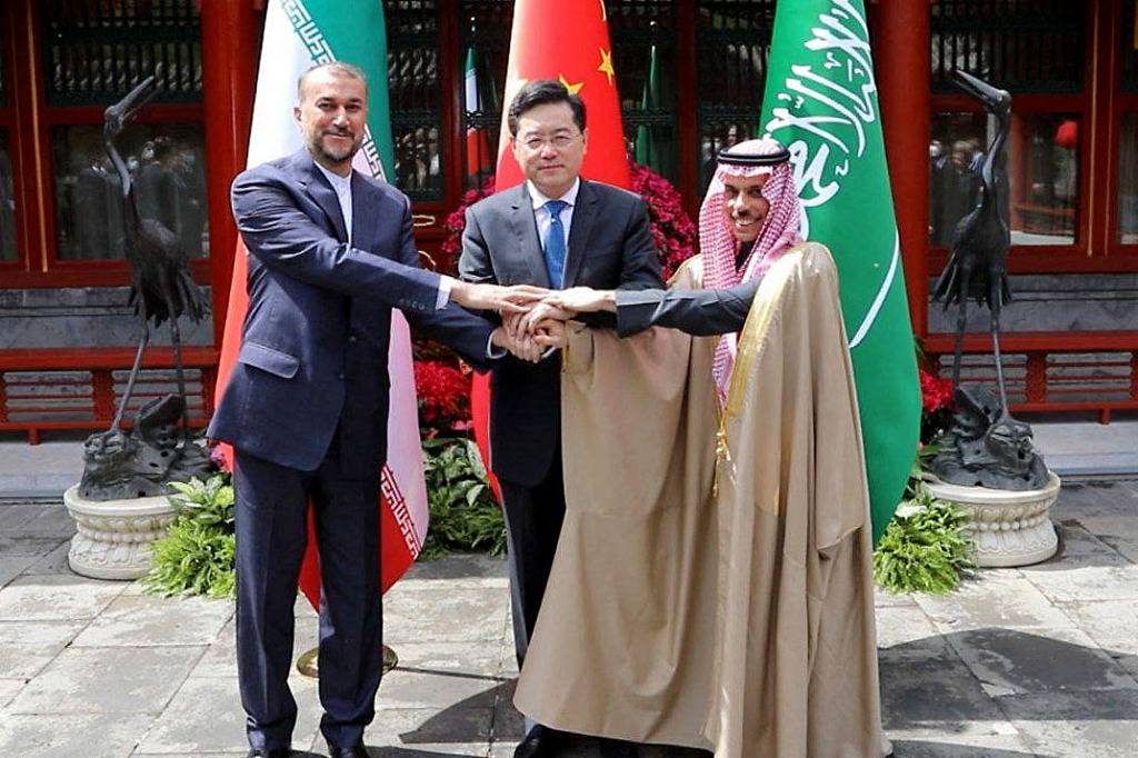 Iran and Saudi Arabia's foreign ministers meet in Beijing, hosted by their Chinese counterpart Qin Gang. /CFP