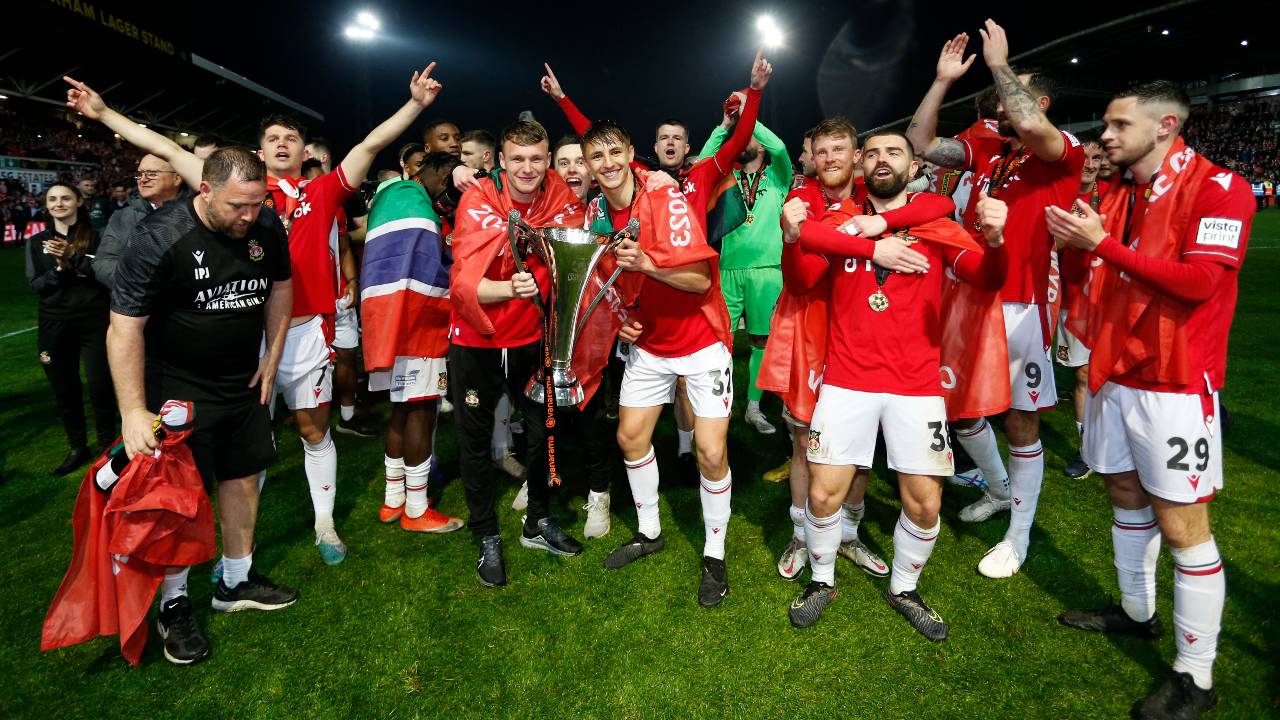 Crazy scenes at the Racecourse Ground after Wrexham's thrilling 3-1 victory. /Ed Sykes/Reuters