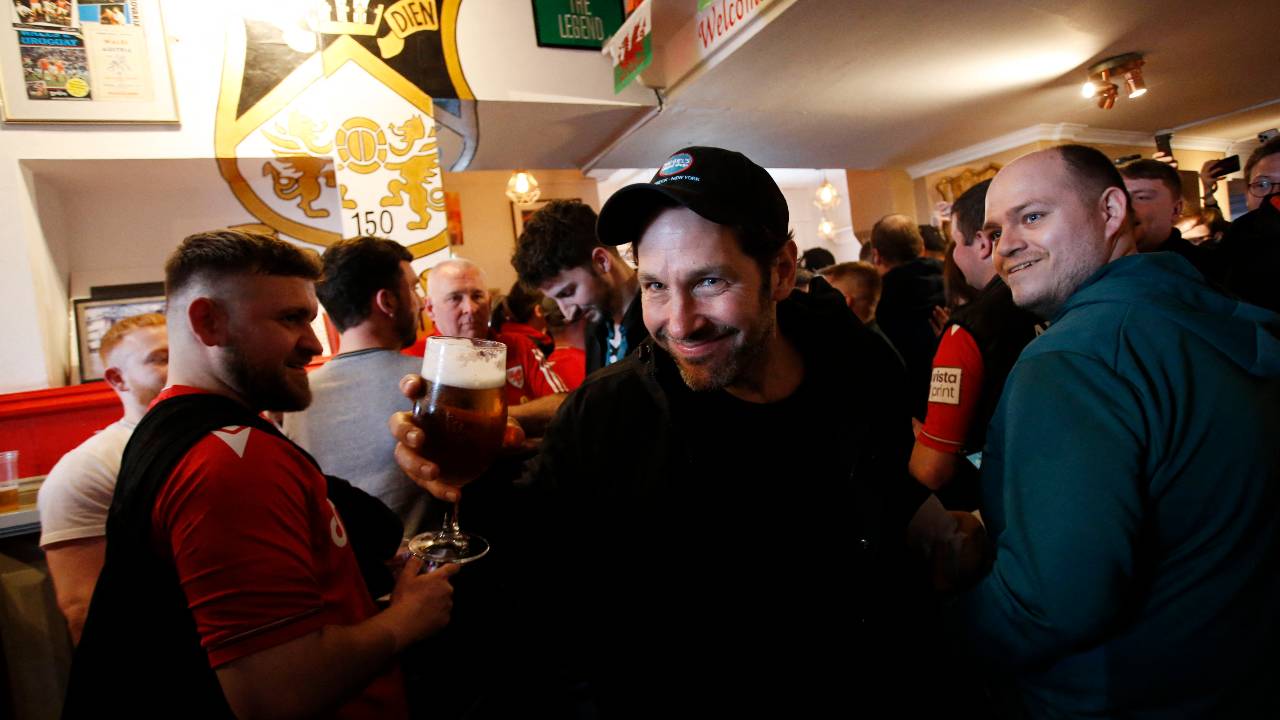 Will Ferrell couldnt make the party, but Ant-Man actor Paul Rudd joined his friends and fans in the pub before the big match. /Ed Sykes/Reuters