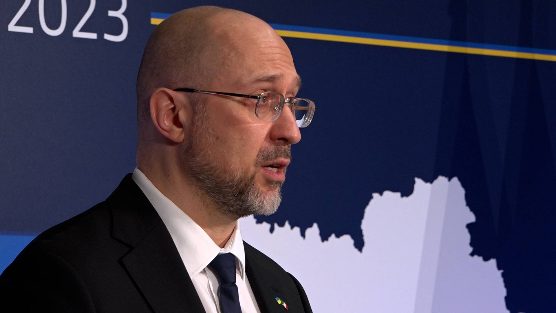 Ukrainian Prime Minister Denys Shymal speaks to reporters. /CGTN.