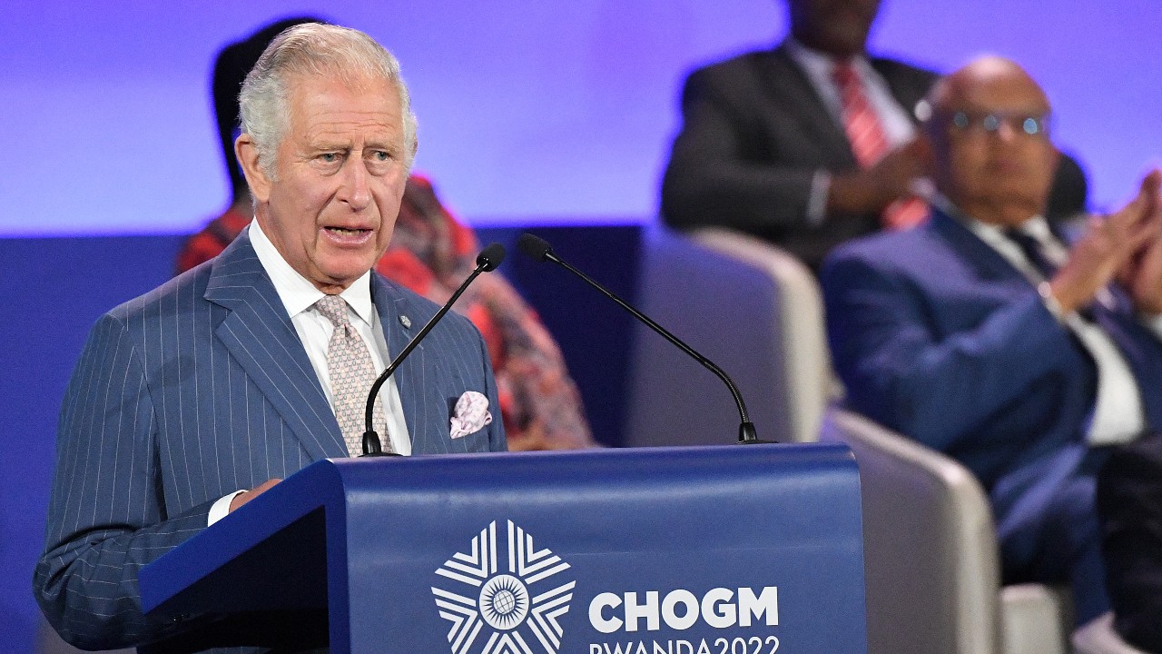 The then Prince Charles speaks in 2022 at the Commonwealth Heads of Government Meeting in Rwanda, where he said retaining the monarchy was for each country to decide. /Simon Maina/AFP
