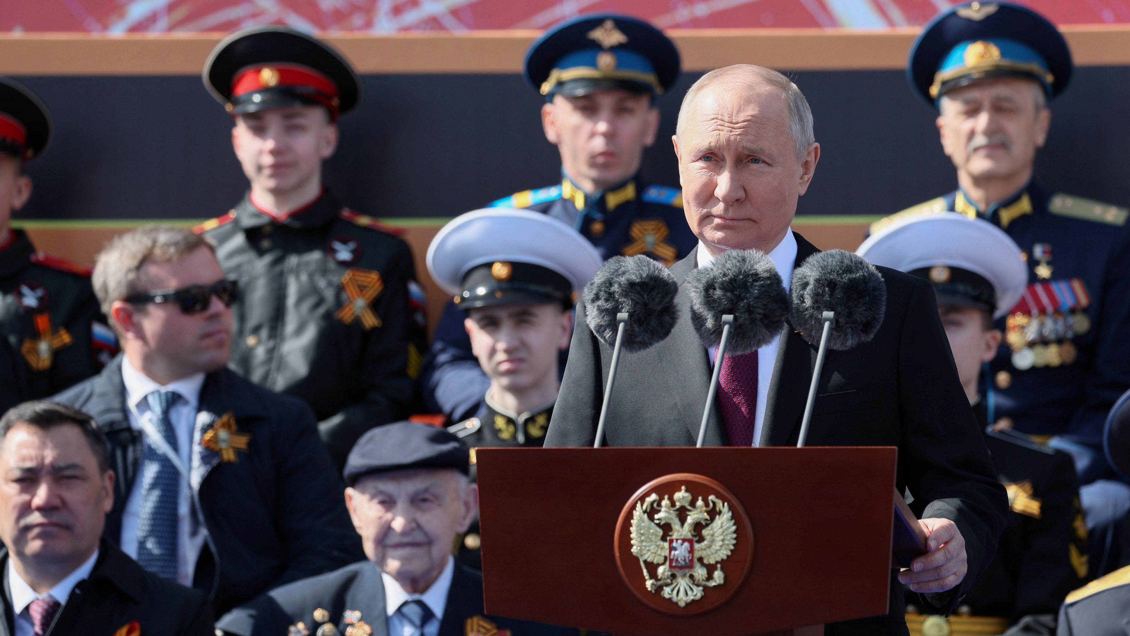 Vladimir Putin speaks at Russia's military parade in Moscow./ Sputnik/Gavriil Grigorov/Reuters