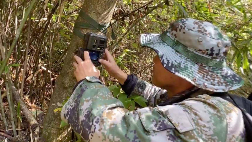 A night-time camera being examined at the Changqing National Nature Reserve. /CGTN 