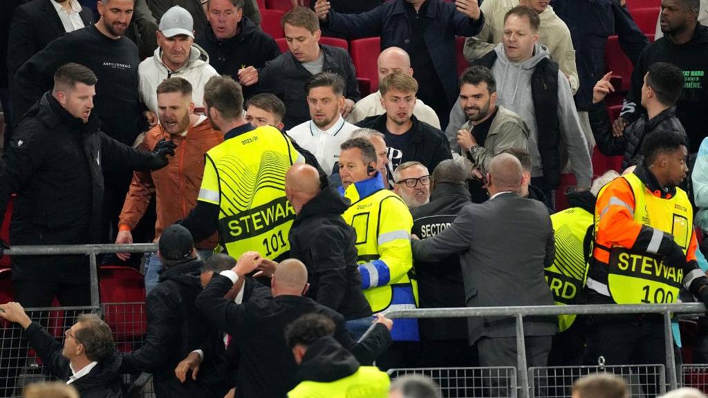 Supporters of AZ Alkmaar clashed with riot police and opposition fans after losing to West Ham in the Europa Conference League semi-final. /ANP/AFP