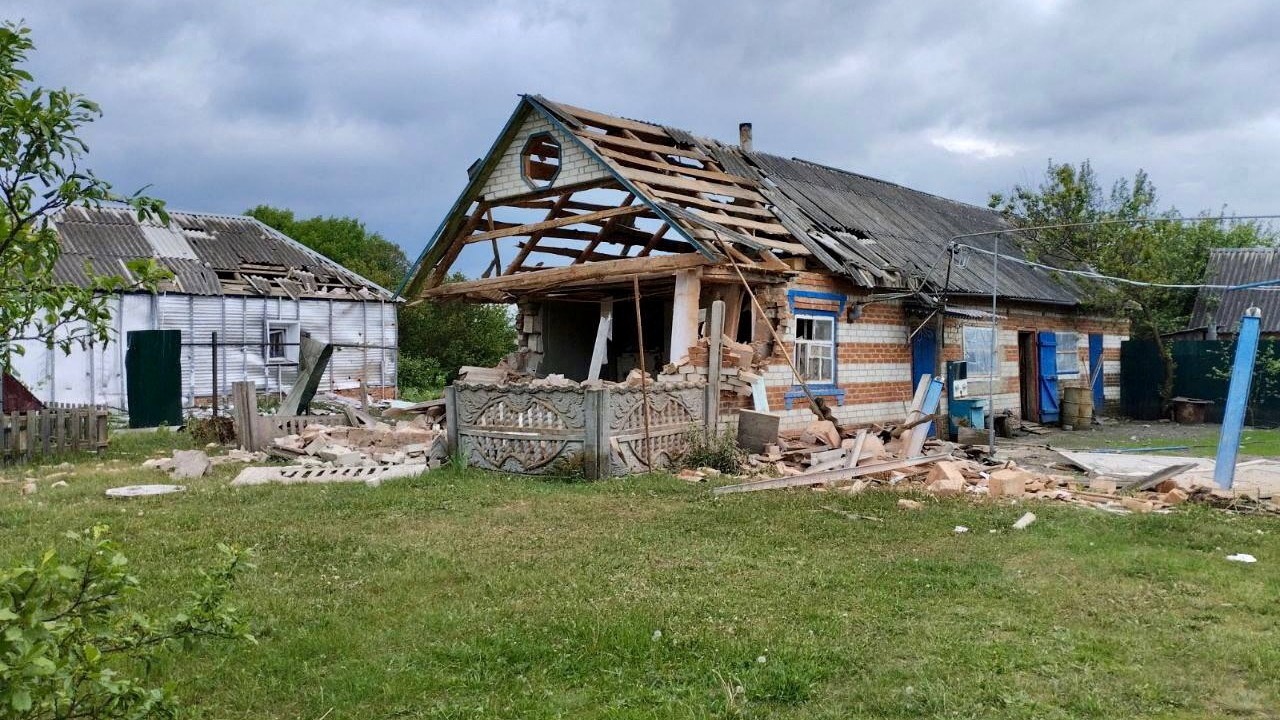 A view shows damaged buildings in the Belgorod region. /Governor of Russia's Belgorod Region Vyacheslav Gladkov via Telegram/Handout/Reuters