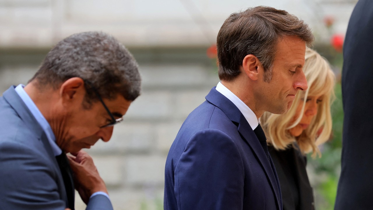 French President Emmanuel Macron, his wife Brigitte Macron and Annecy Mayor Francois Astorg. /Denis Balibouse /Pool/Reuters
