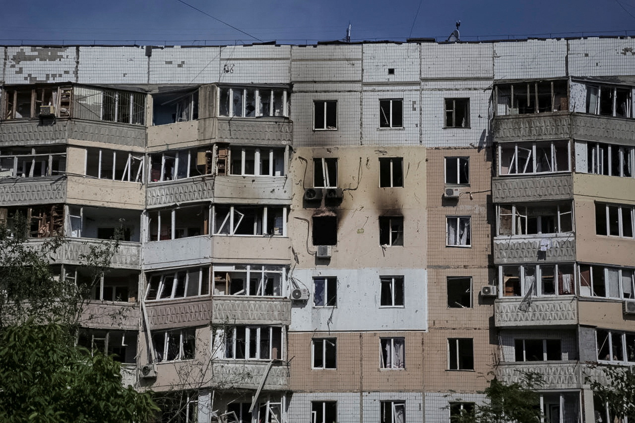 A view shows an apartment building damaged during a massive Russian drone strike in Odesa./Reuters/Serhii Smolientsev.