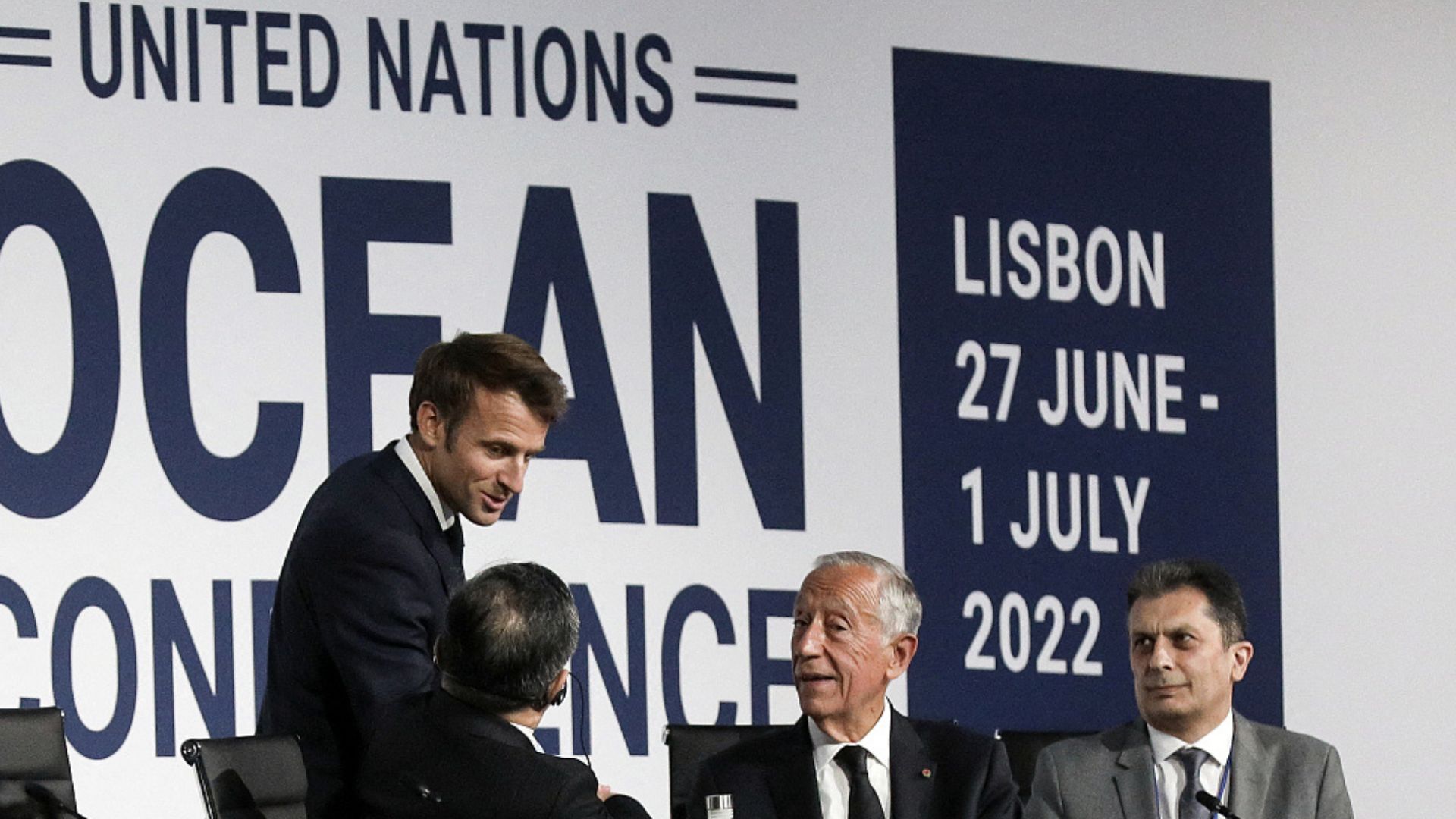 French President Emmanuel Macron at Lisbon’s 2022 UN Ocean Conference which agreed on banning deep-sea mining. /CFP