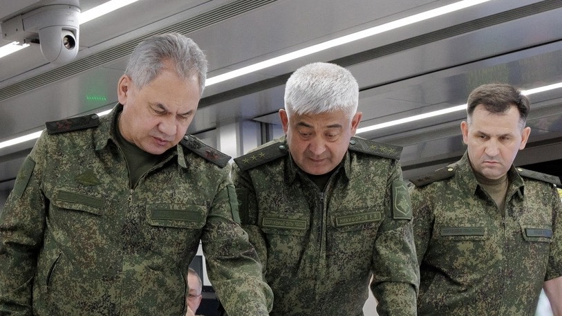 Russian Defense Minister Sergei Shoigu during a visit of the advanced control post of Russian troops involved in Russia-Ukraine conflict, at an unknown location. /Russian Defense Ministry/Reuters