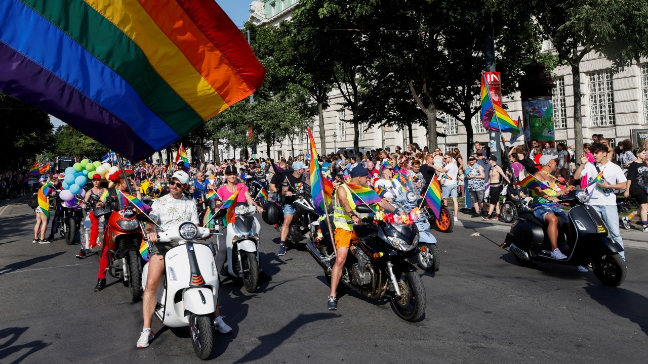 Vienna's Pride march – again on June 17 – included people on motorbikes and scooters. /Leonhard Foeger/Reuters