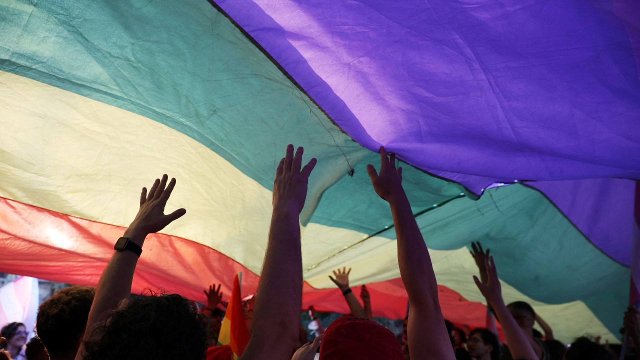 Cyprus's 2023 LGBTQ Pride gathering was on June 17 at Ledra Palace in Nicosia – inside the UN buffer zone on the divided island. /Yiannis Kourtoglou/Reuters