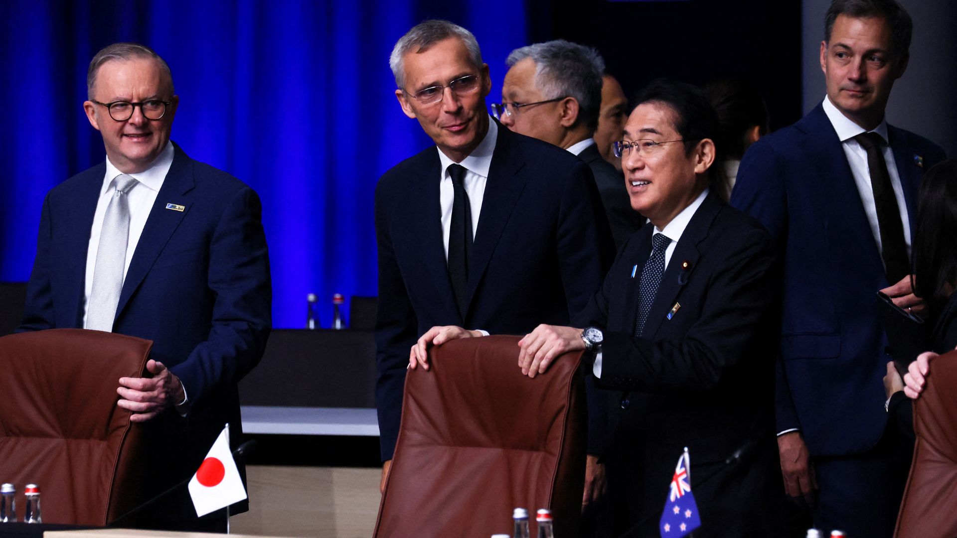 Australia's Prime Minister Anthony Albanese, NATO's Jens Stoltenberg and Japan's Prime Minister Fumio Kishida in Vilnius. /Yves Herman/Reuters
