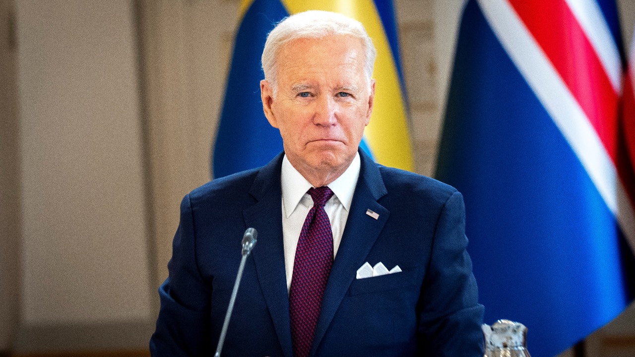 U.S. President Joe Biden listens during a meeting with Nordic leaders at the Presidential Palace in Helsinki, Finland. /Ritzau Scanpix/Reuters