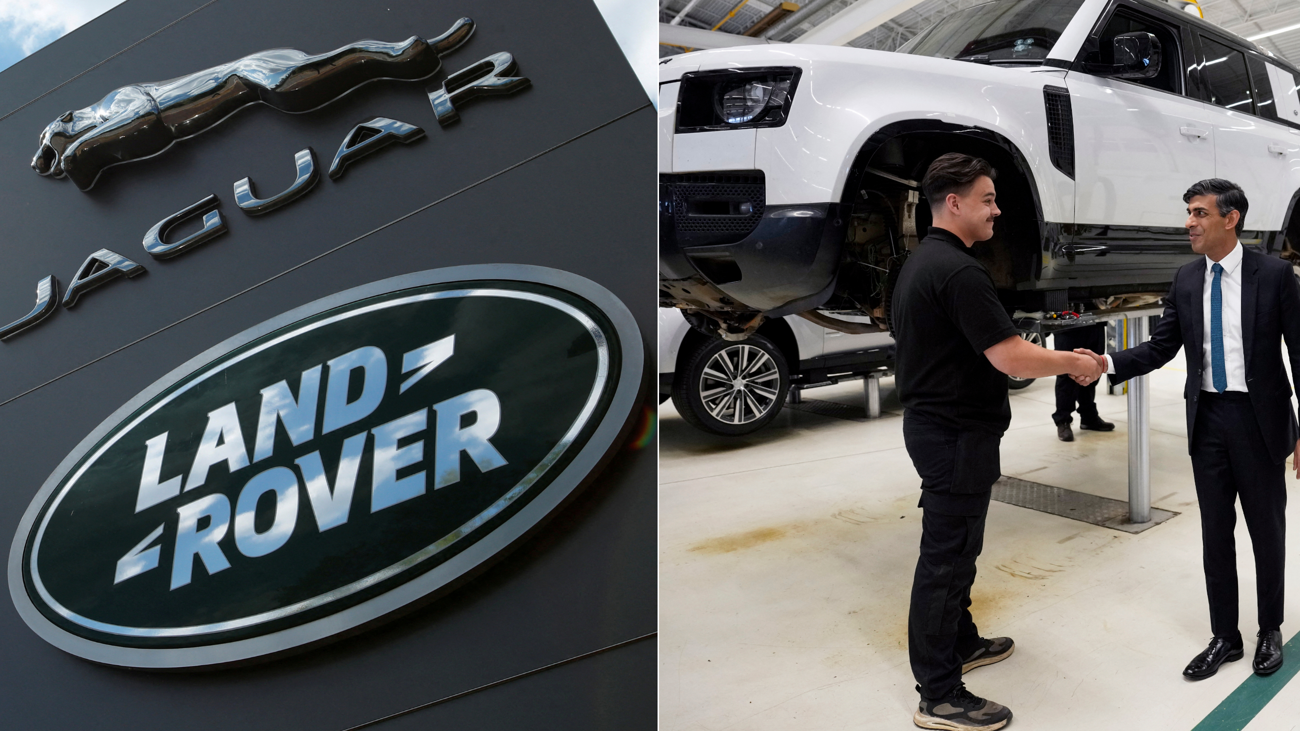 El primer ministro británico, Rishi Sunak, visitó la fábrica de Land Rover para anunciar el acuerdo para las baterías de automóviles Tata.  / Christopher Furlong / AFP 