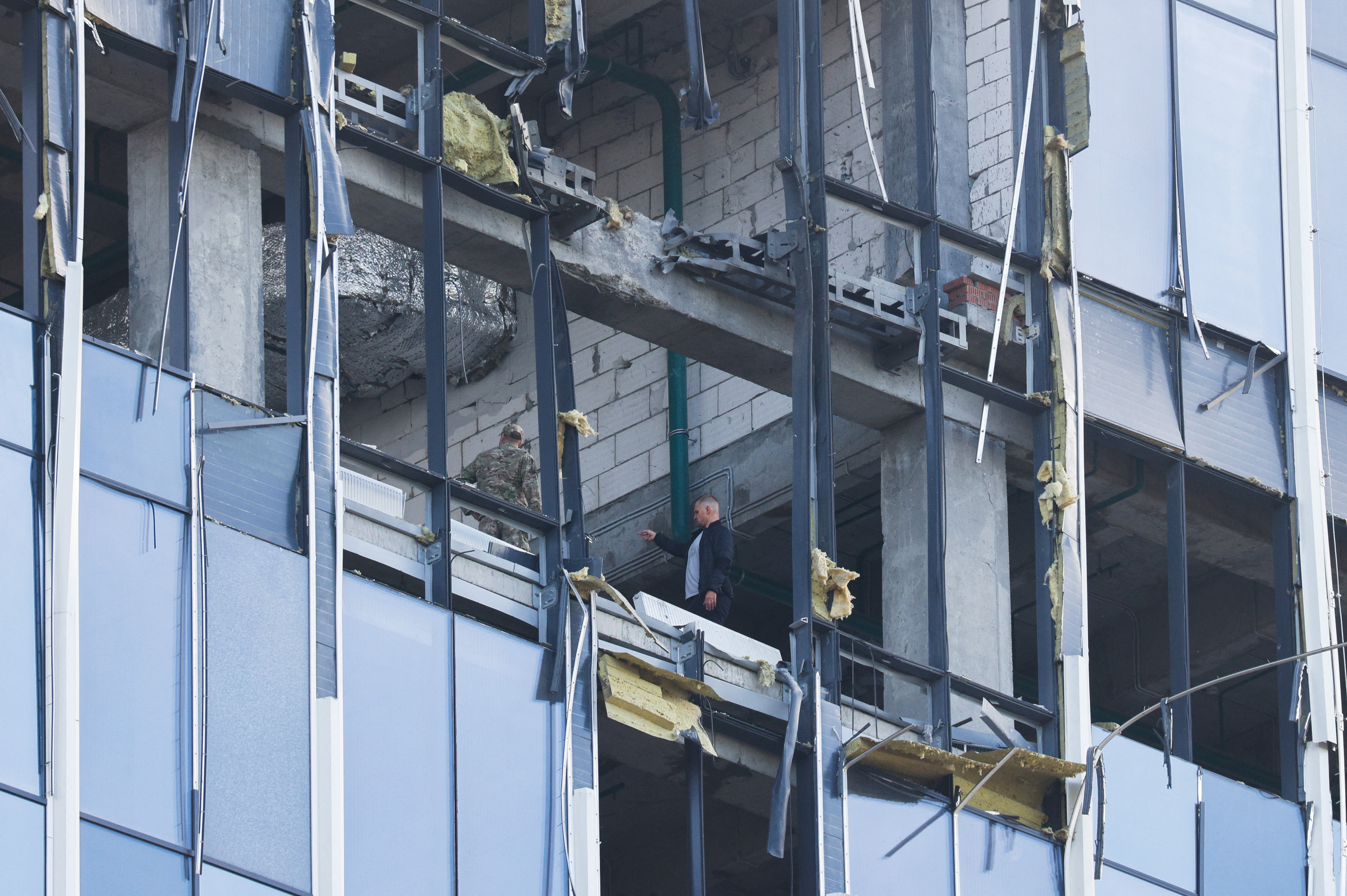 This office building in Moscow was damaged by drones, which Russia says were launched by Ukraine. /Reuters/Maxim Shemetov.