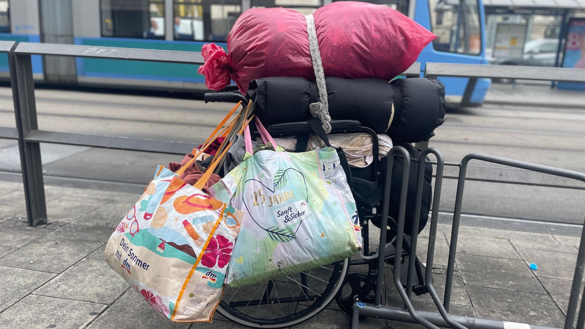 A homeless person's bundled-up possessions: a common sight in Germany. /Natalie Carney/CGTN