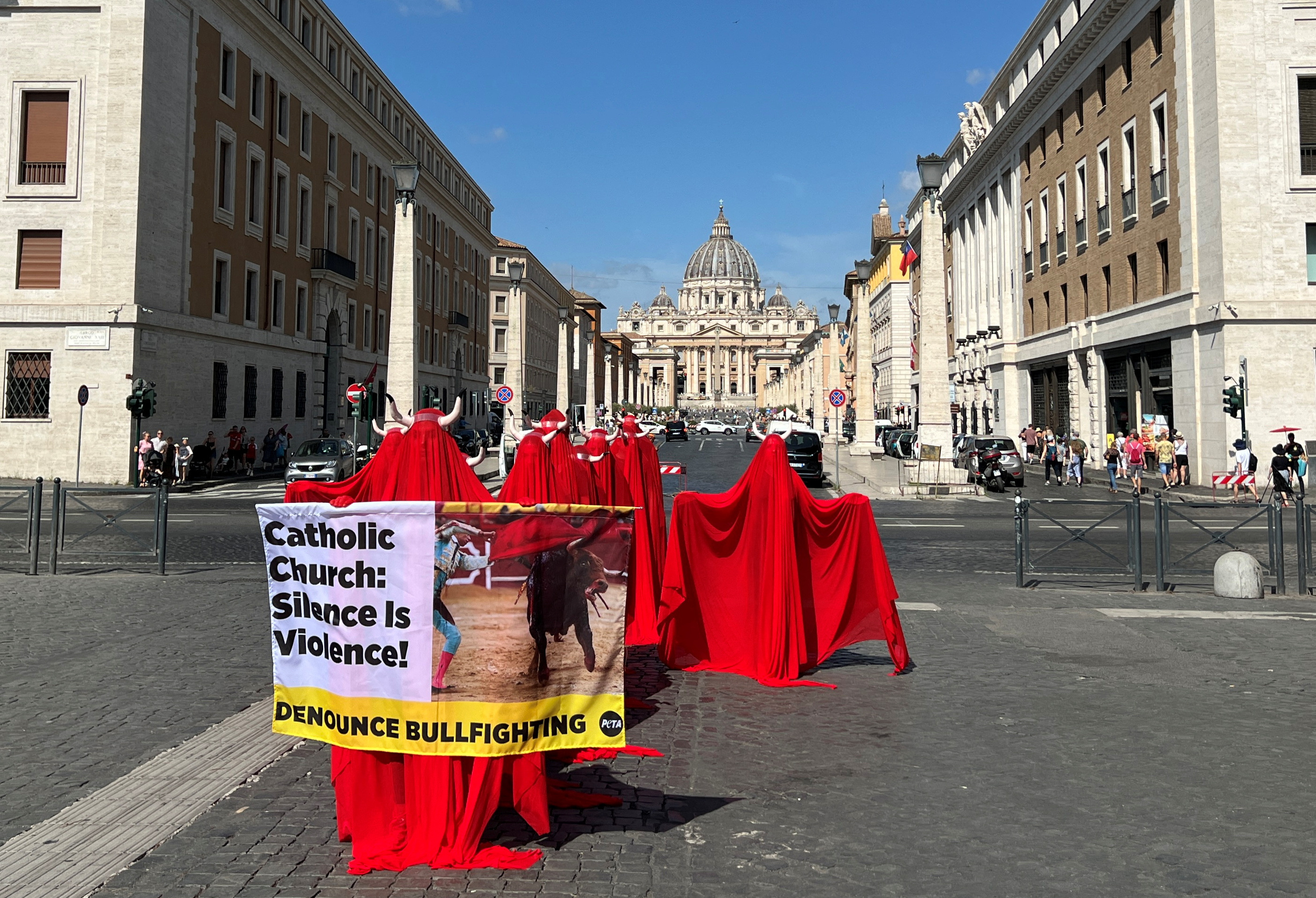 PETA activists protest against bullfighting in Rome. /Antonio Denti/Reuters
