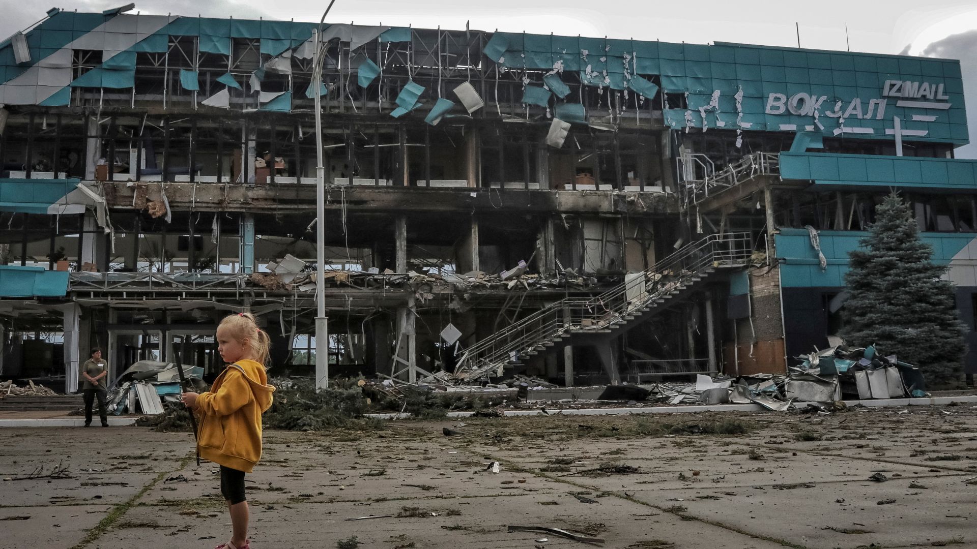 The marine station building in Izmail, Ukraine was destroyed during a recent Russian drone strike./Nina Liashenko/Reuters