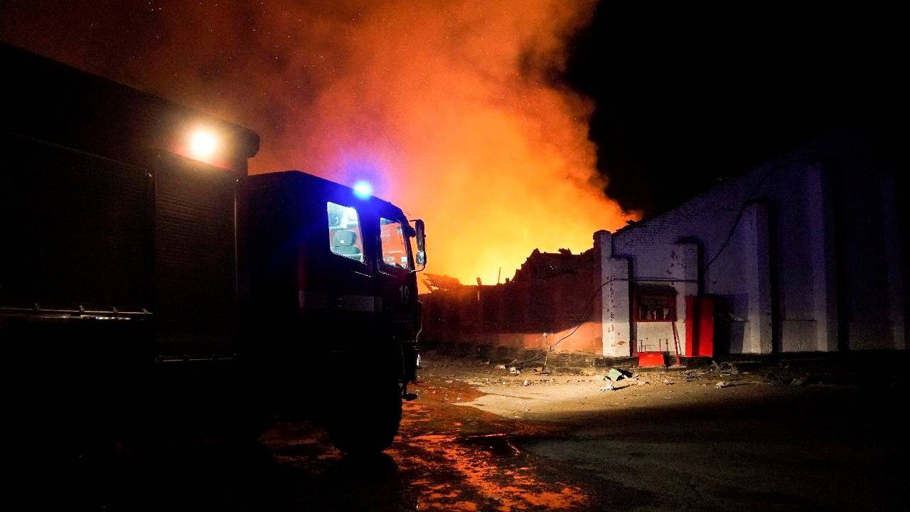 A fire truck in Ukraine's Khmelnytskyi region. /Khmelnytskyi region administration/Reuters