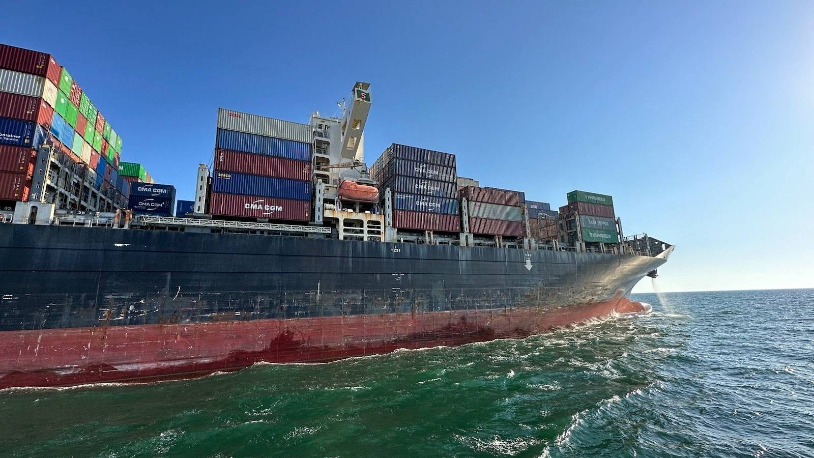 Hong Kong-flagged container ship Joseph Schulte is the first cargo ship to use its new Black Sea shipping lanes. /Ukrainian Deputy Prime Minister Oleksandr Kubrakov via Facebook/Reuters