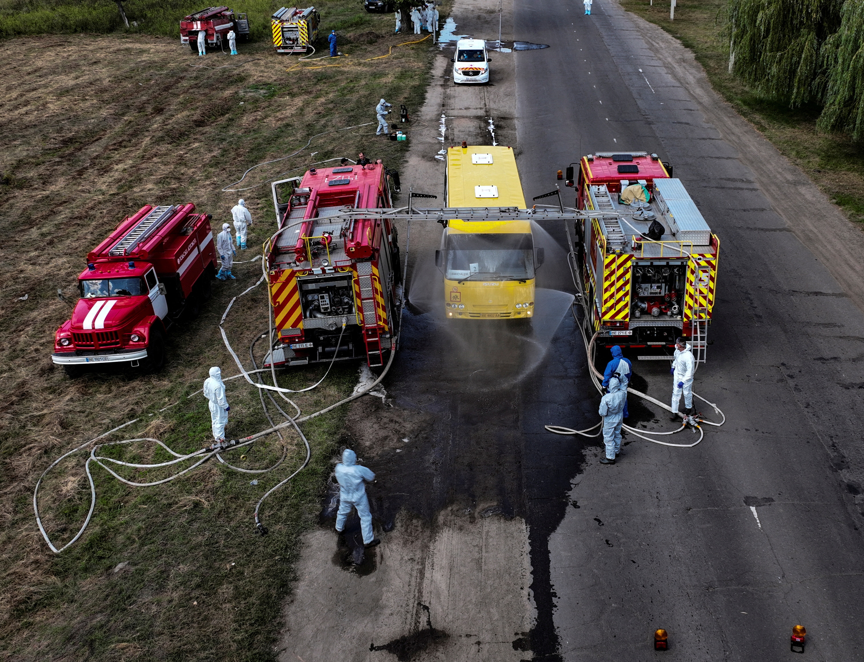 On Thursday, emergency workers attended nuclear disaster response drills to prepare for an emergency situation, at Pivdennoukrainsk nuclear power plant. /Reuters from handout