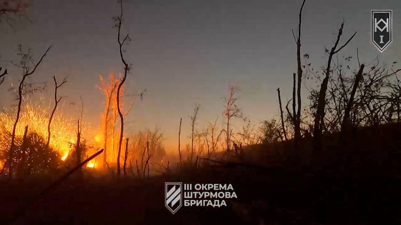 A view shows an explosion near Bakhmut in Donetsk Region, where Kyiv has been focusing its counteroffensive strike. /3rd Assault Brigade/Ukrainian Armed Forces Press Service/Reuters